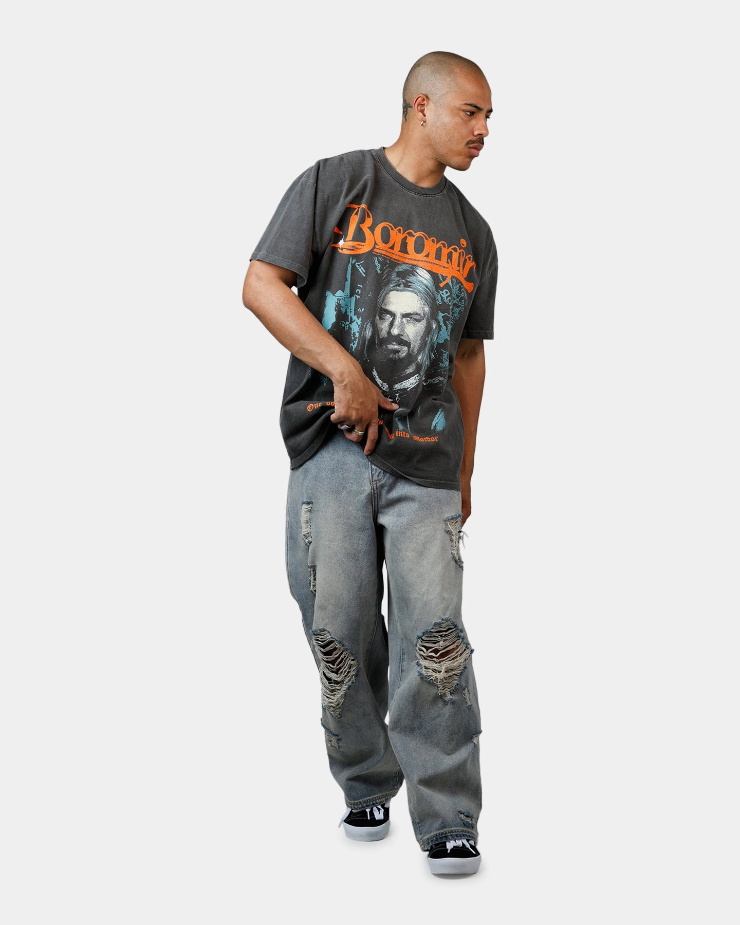Essential Fashion Vibrant Prints American Thrift X Lord Of The Rings Boromir Heavyweight T-Shirt Black Wash