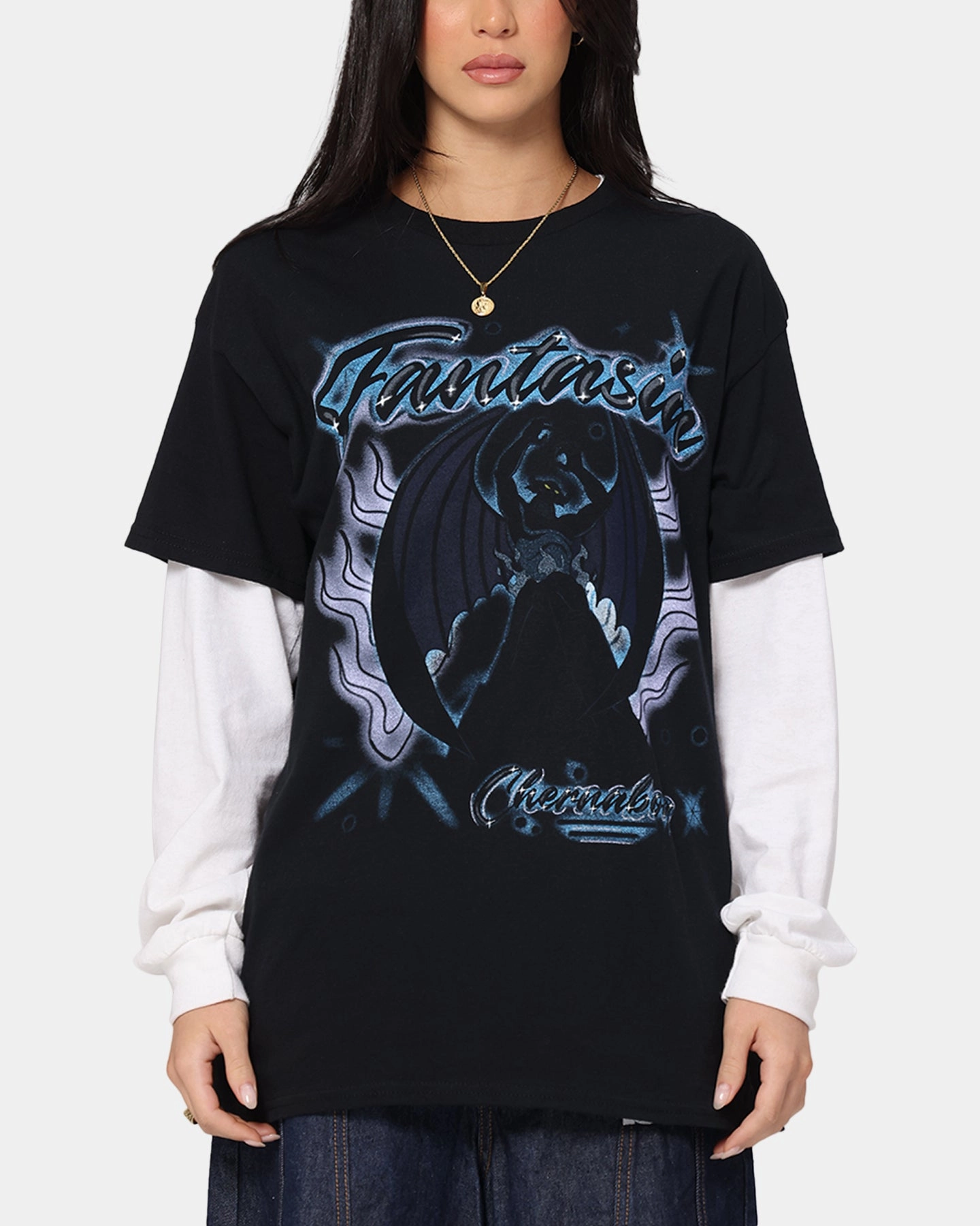 Goat Crew Disney Fantasia Chernabog Airbrush T-Shirt Black Travel Style