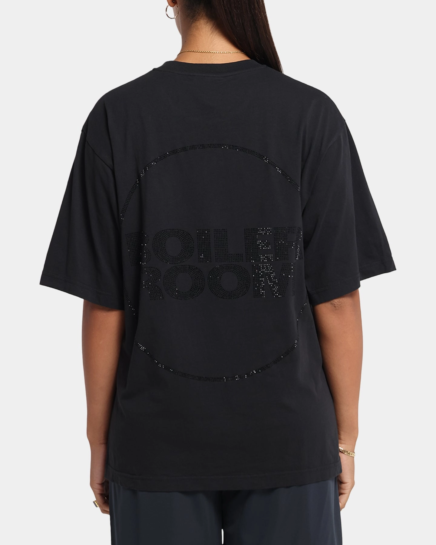 Fun and Comfortable Non Irritating Tags Boiler Room Rhiinestone T-Shirt Black