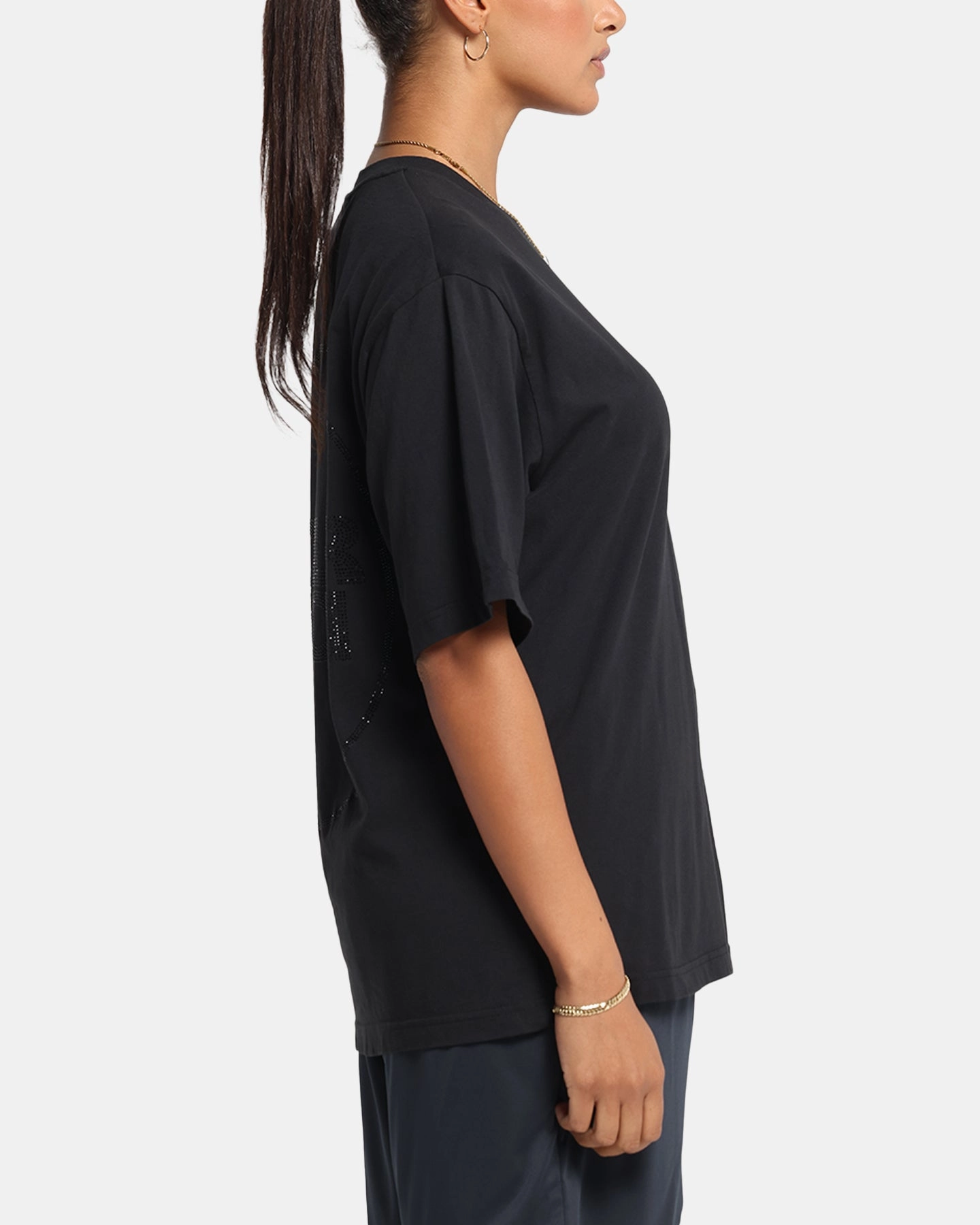 Minimal Comfort Wear Tagless Comfort Boiler Room Rhiinestone T-Shirt Black