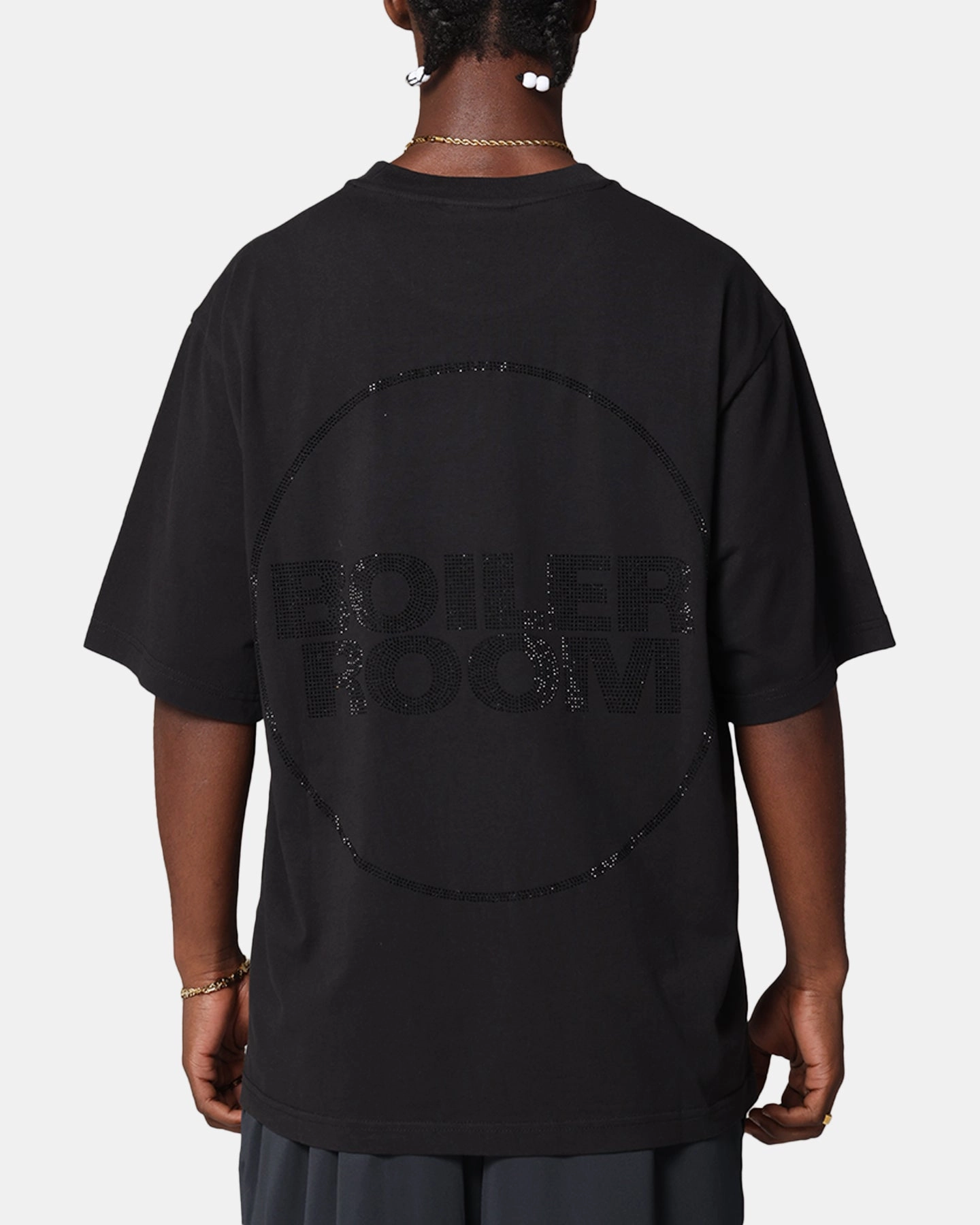 casual outing Chic Wear Boiler Room Rhiinestone T-Shirt Black