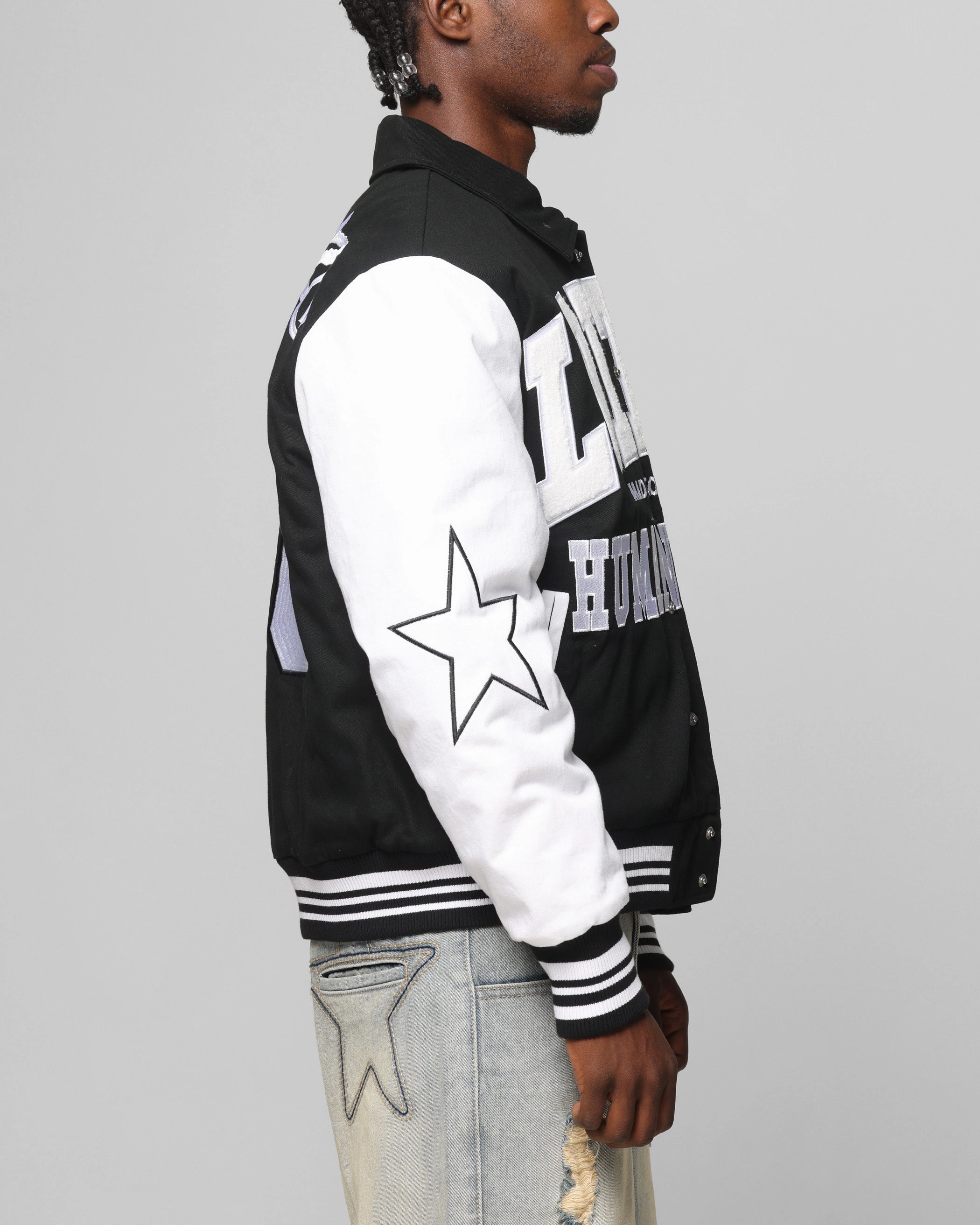 Convertible Collar Style Loiter Vice City Varsity Jacket Black/White
