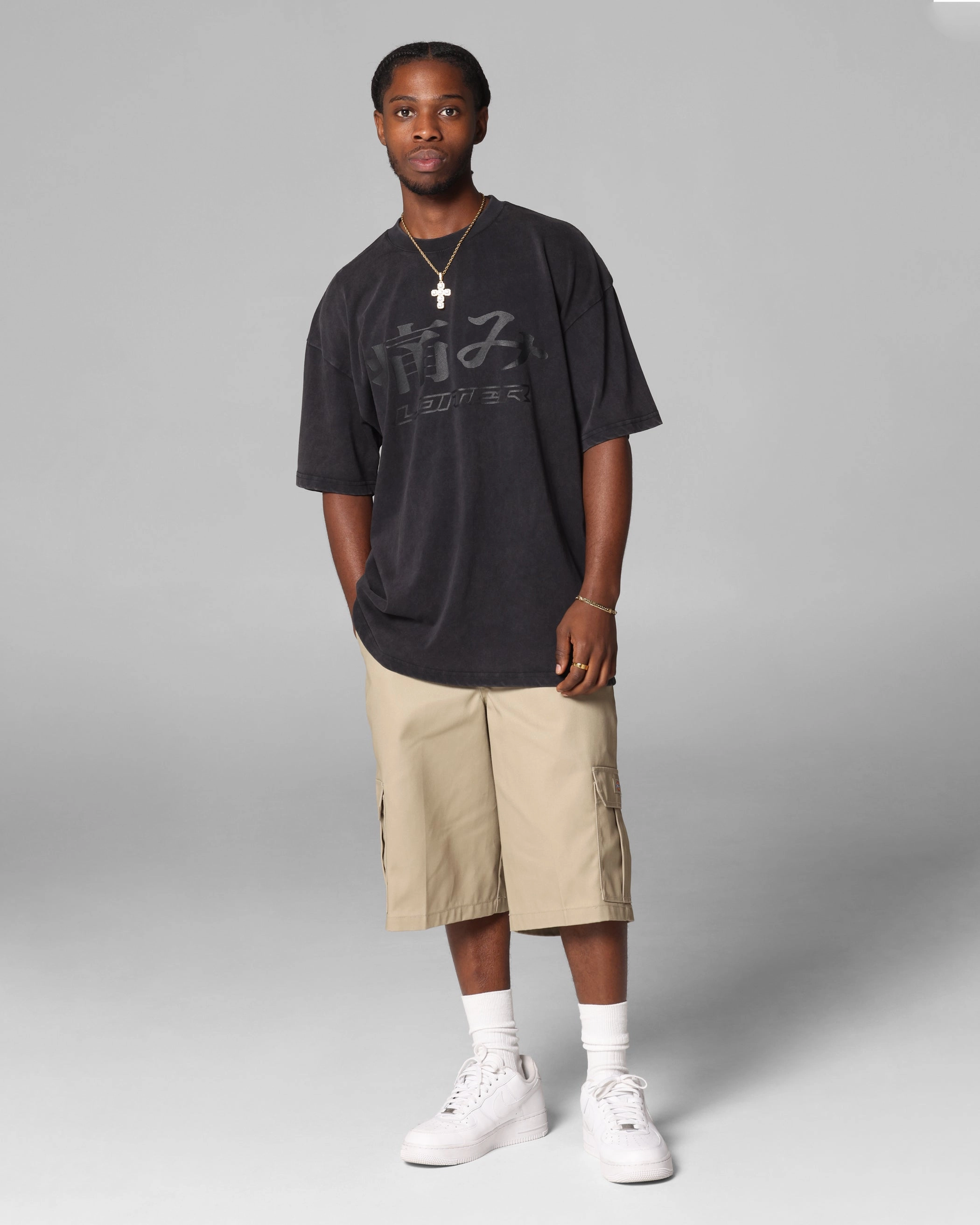 Loiter Pain T-Shirt Black Acidwash Stylish Casual School Uniform