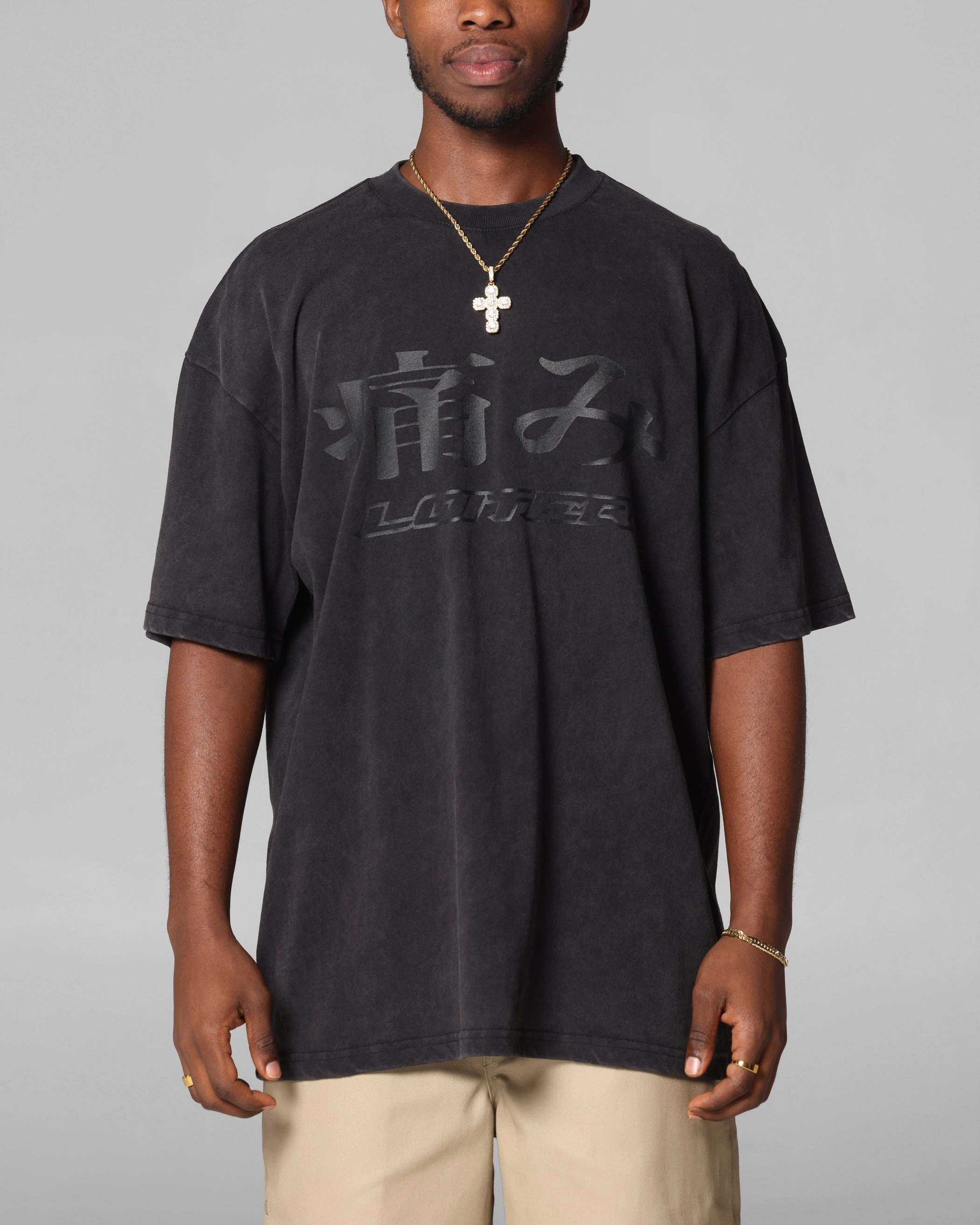 No Shrink Technology Weekend Comfort Wear Loiter Pain T-Shirt Black Acidwash