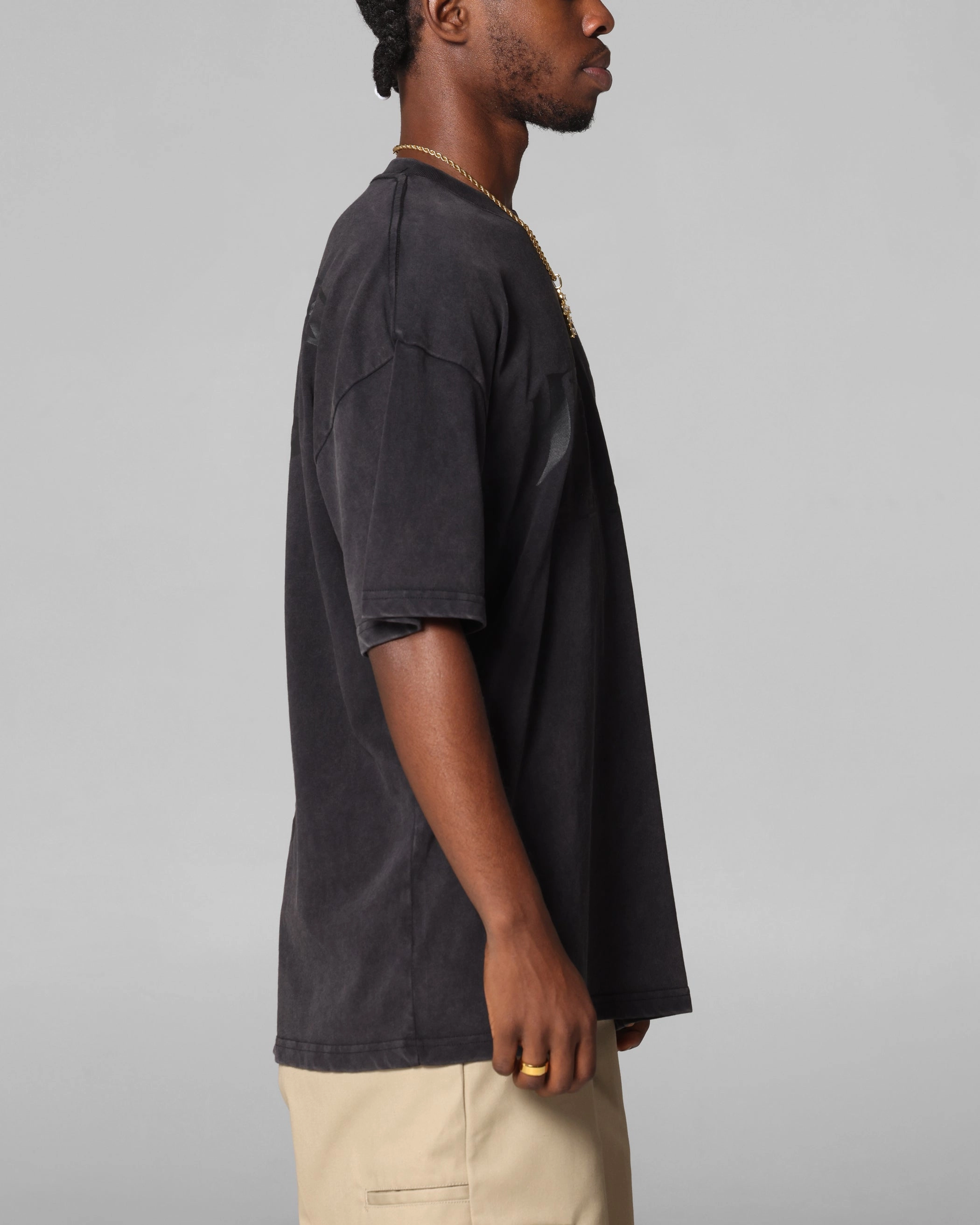 Simple Comfort Loiter Pain T-Shirt Black Acidwash