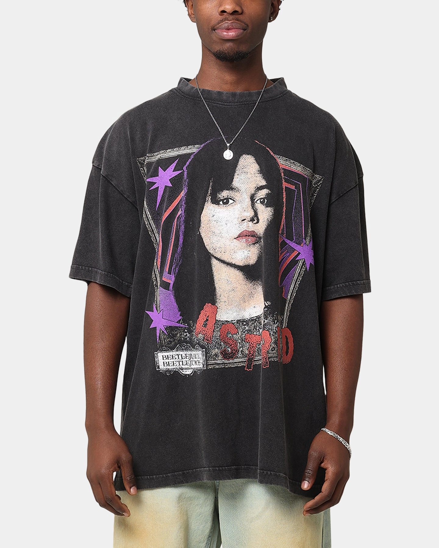 Goat Crew X Beetlejuice Astrid Vintage T-Shirt Black Acidwash Bold Comfort Cross Grain Knit
