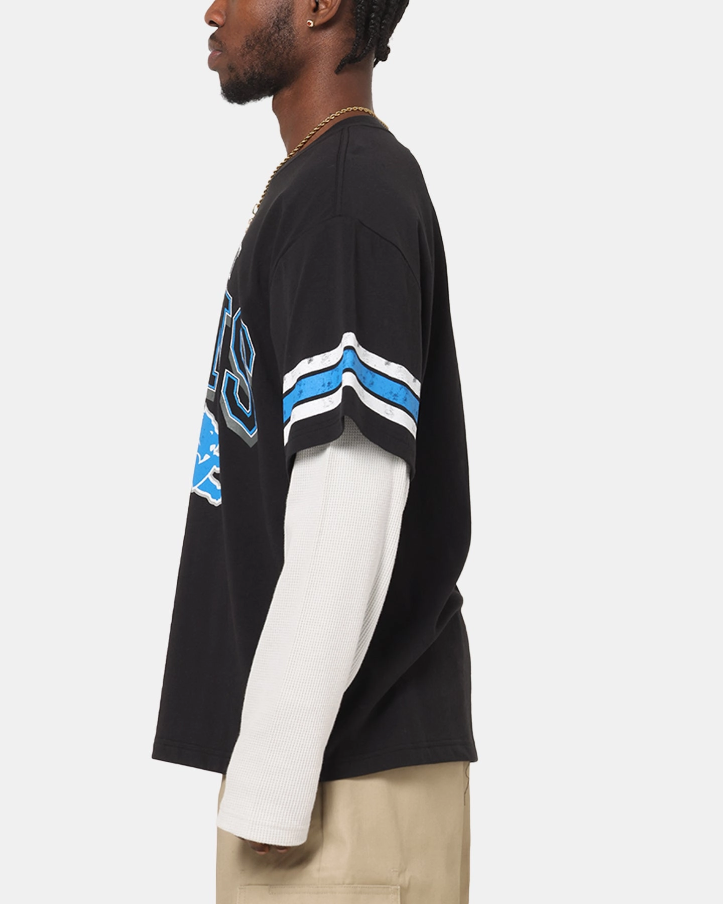 Casual Layer Wear Easygoing Wear Mitchell & Ness Detroit Lions Waffle Mock Layer Long Sleeve T-Shirt Black
