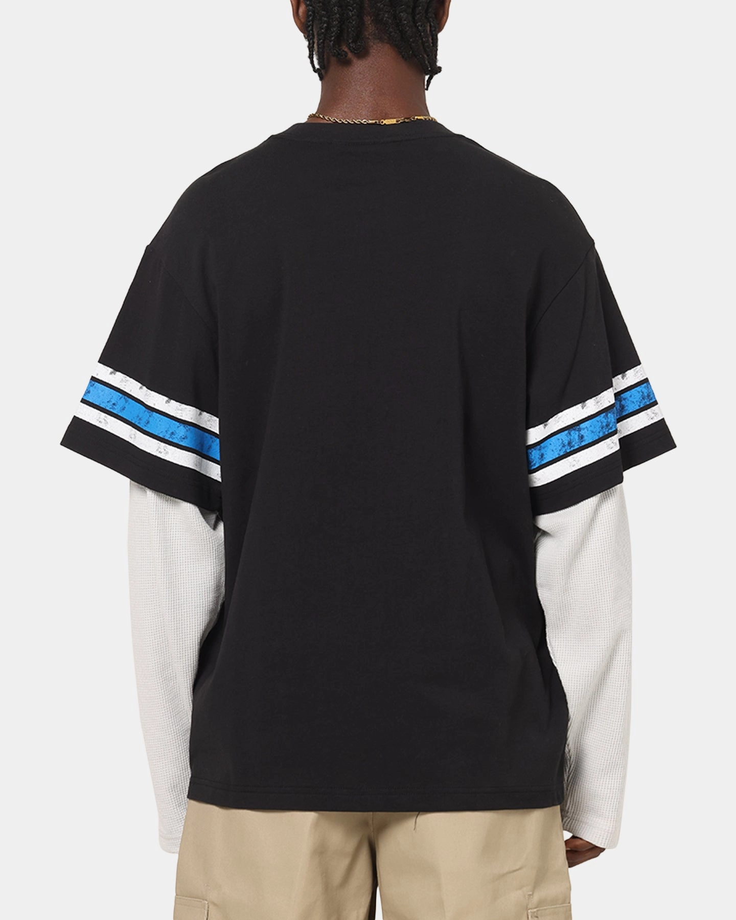Lint Resistant Surface fade resistant color Mitchell & Ness Detroit Lions Waffle Mock Layer Long Sleeve T-Shirt Black