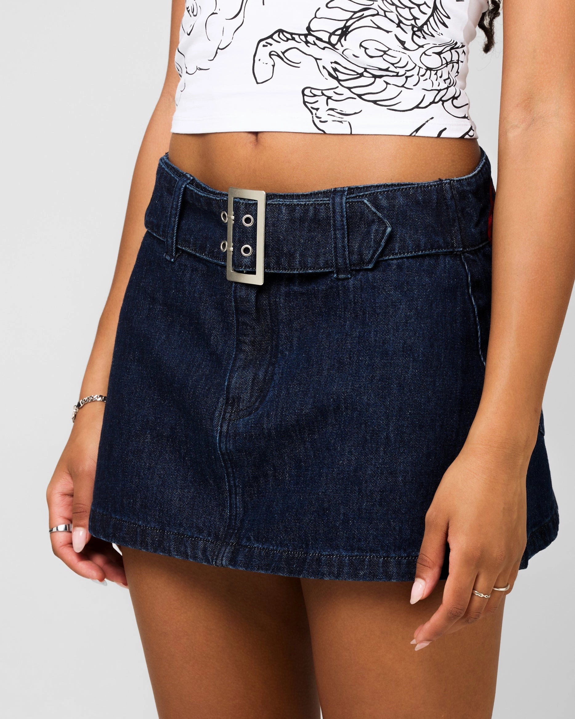 Timeless Wear Ed Hardy Women's Denim Mini Skirt Raw Indigo