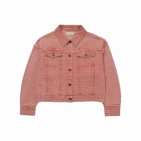 Womens Honor The Gift Novelty Denim Jacket 'Brick' High Collar Options Magnetic Closure System