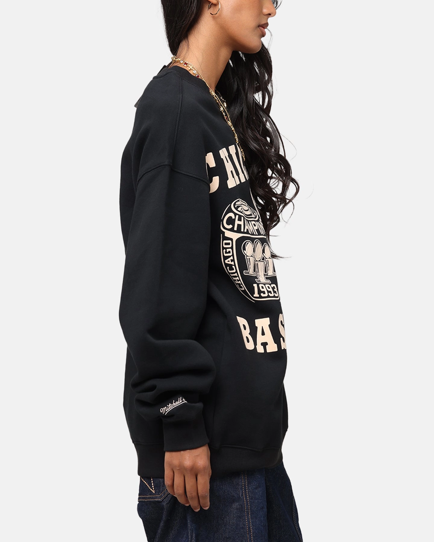 Mitchell & Ness Chicago Bulls Rings Crewneck Black Tear Resistant