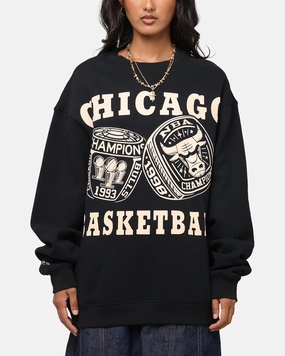 Mitchell & Ness Chicago Bulls Rings Crewneck Black WindResistant Coating Sealed Seam Construction