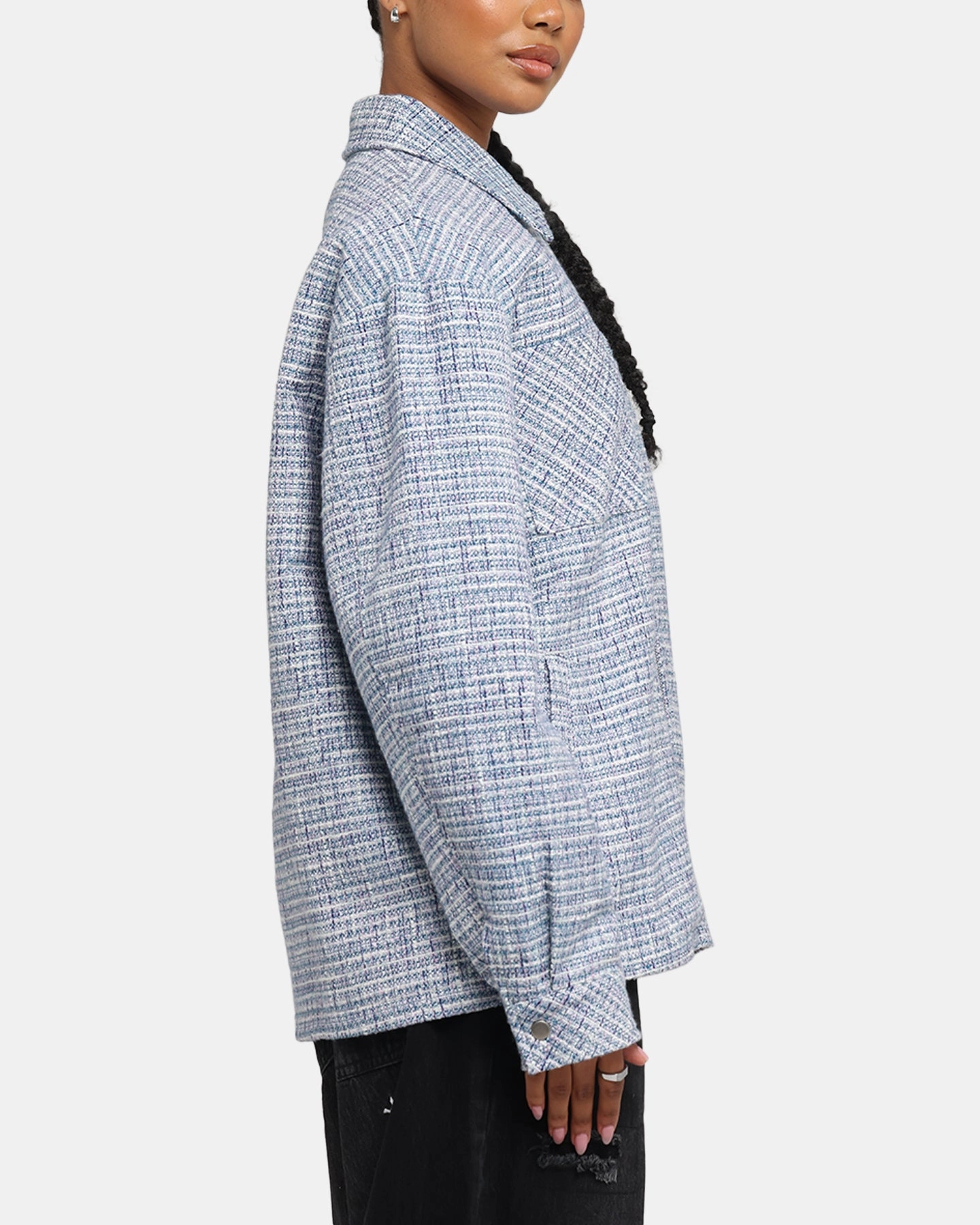 XXIII Boucle Tweed Zip Jacket Teal/Blue/Purple Goal Temperature Adaptive Fabric