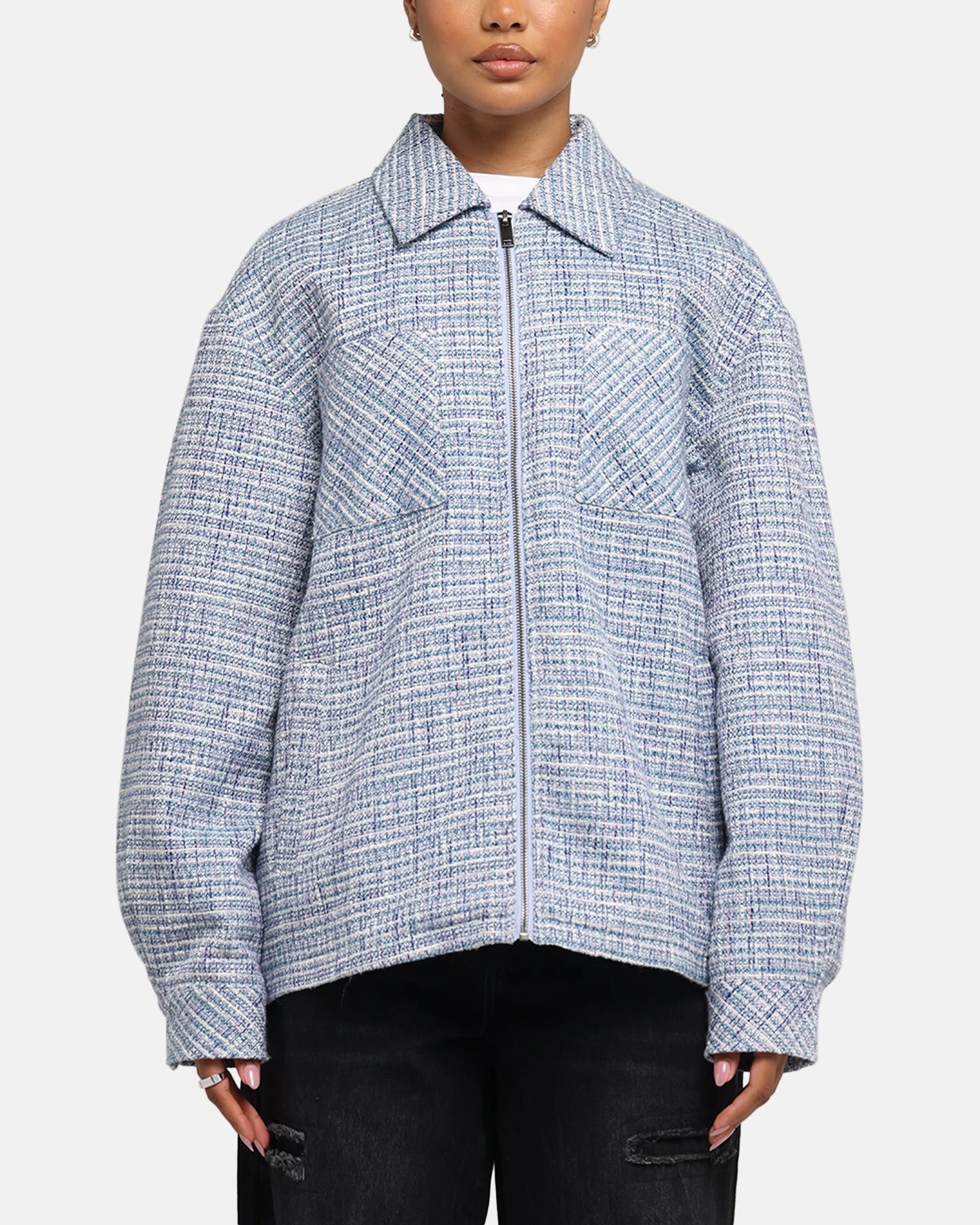 XXIII Boucle Tweed Zip Jacket Teal/Blue/Purple bag