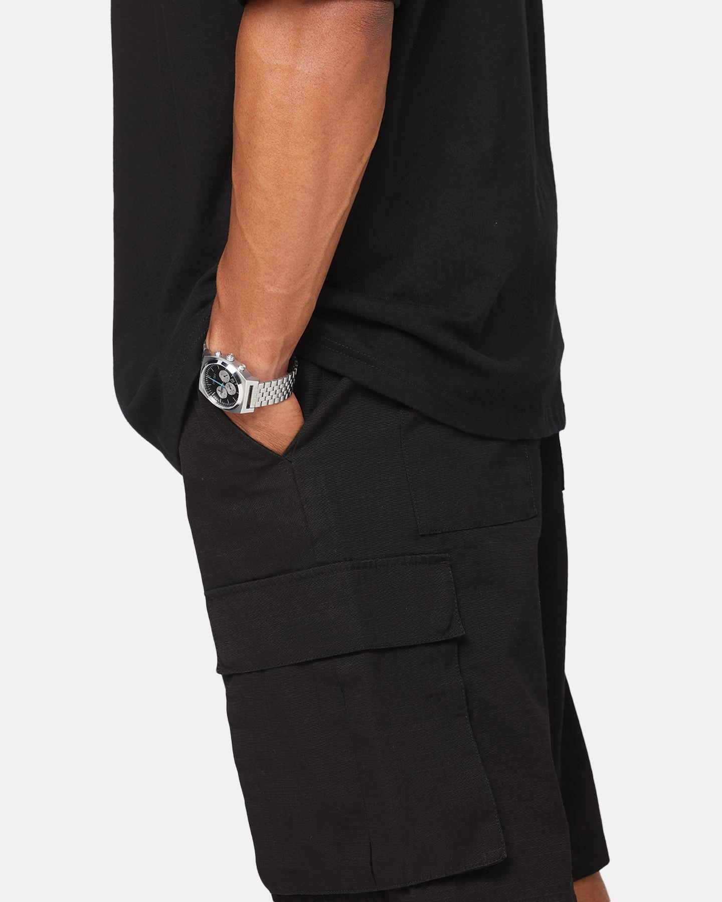 Carre Tactical Baggy Cargo Shorts Black Summer Fun Geometric Pattern