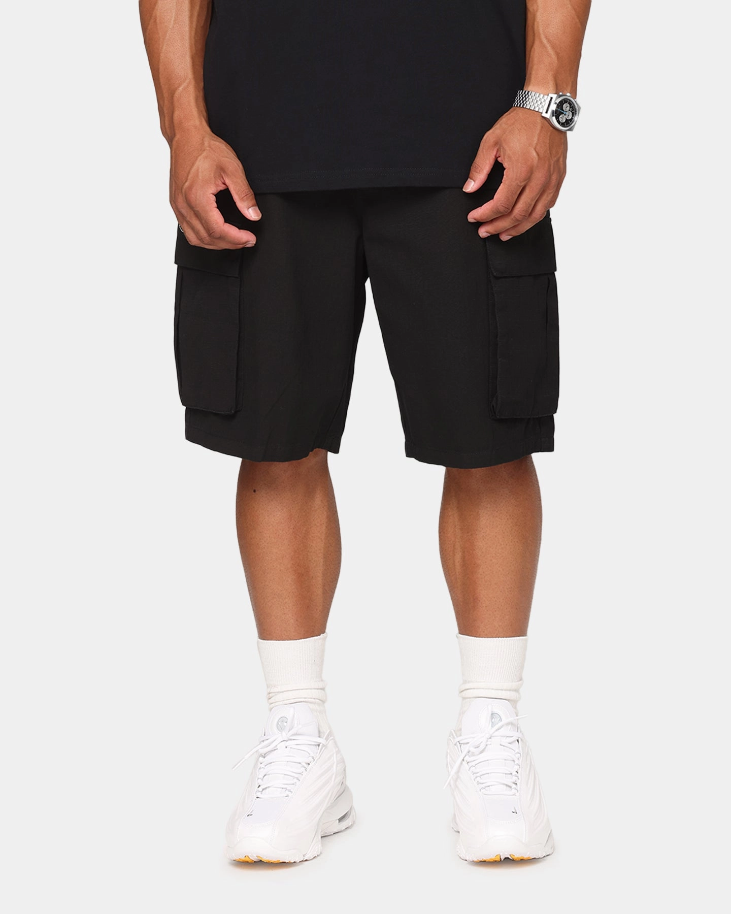 RollUpFasten Abrasion Resistant Hem Carre Tactical Baggy Cargo Shorts Black