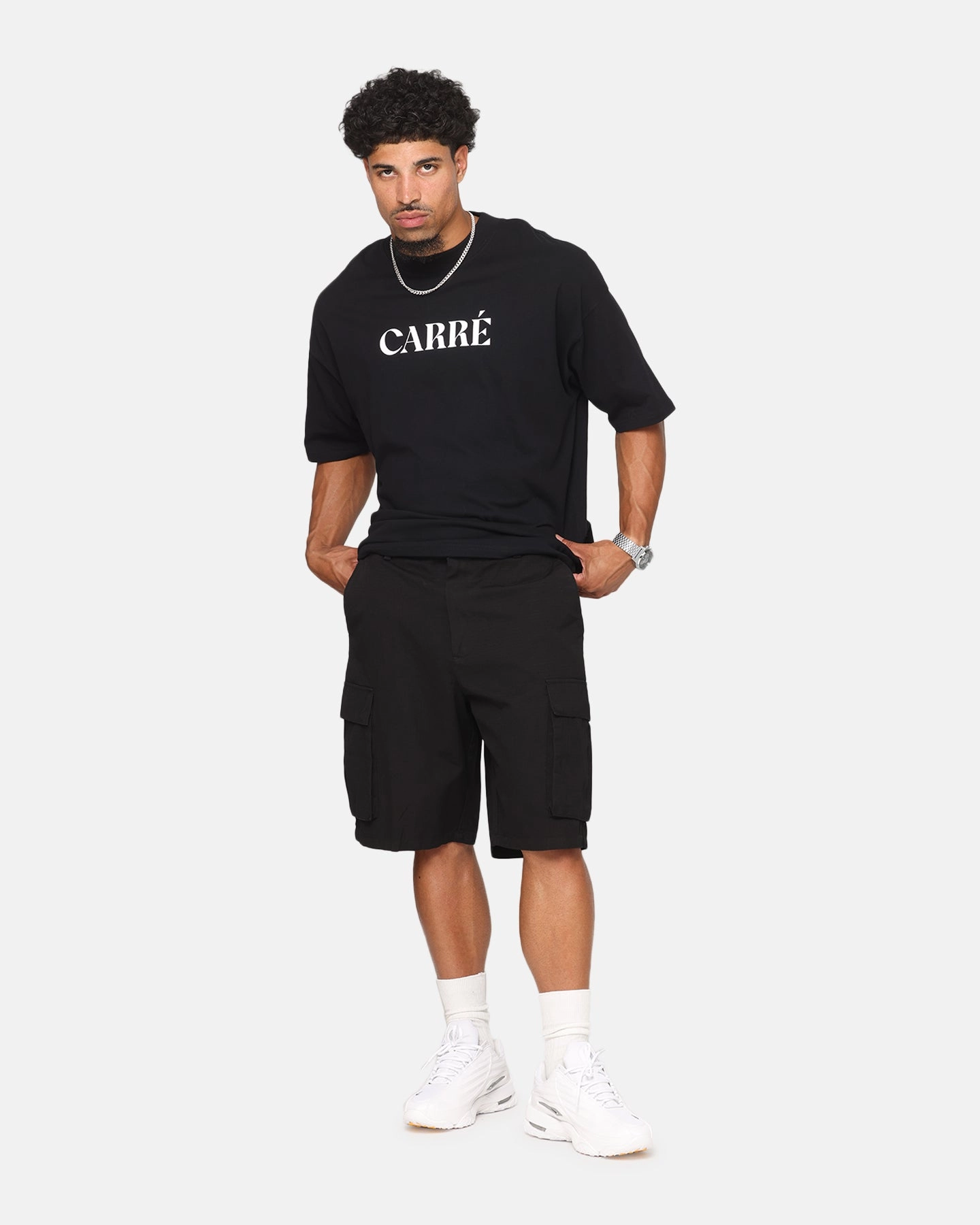 Carre Tactical Baggy Cargo Shorts Black Organic Cotton picnic wear