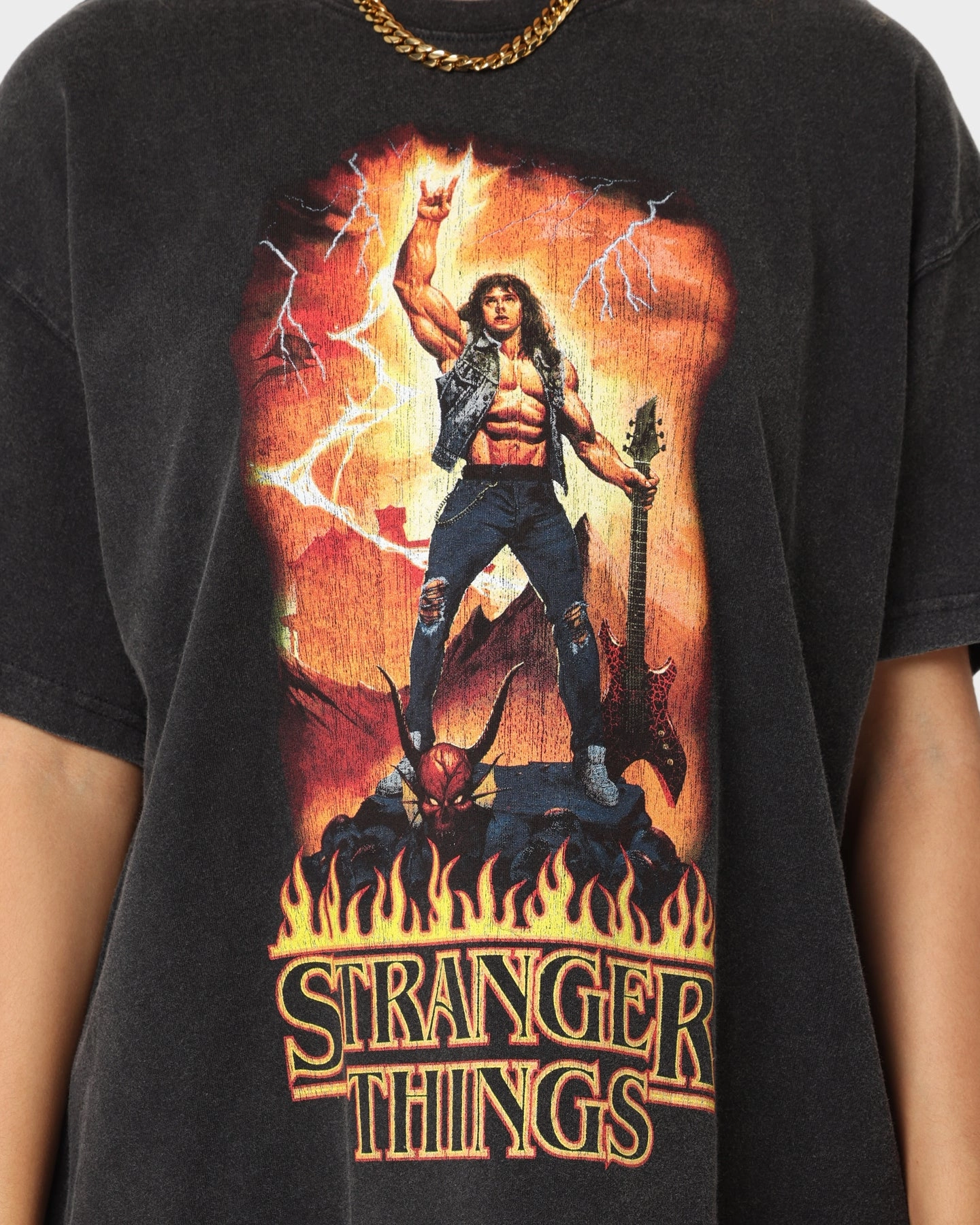 Goat Crew X Stranger Things Metal Vintage T-Shirt Vintage Black Flexible Weave