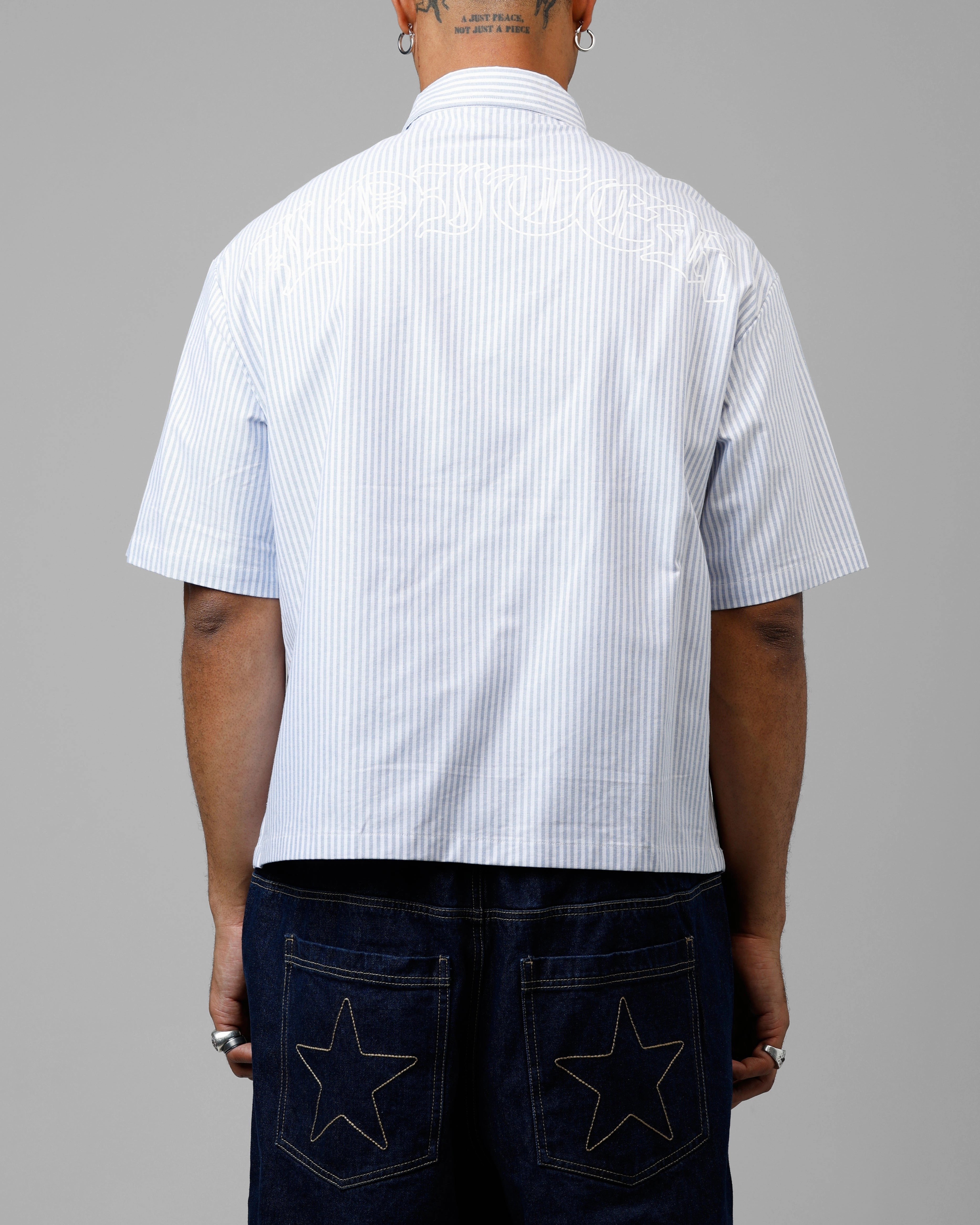 Breathable fabric Clean Edge Trim Loiter Chopper Work Shirt Blue/White