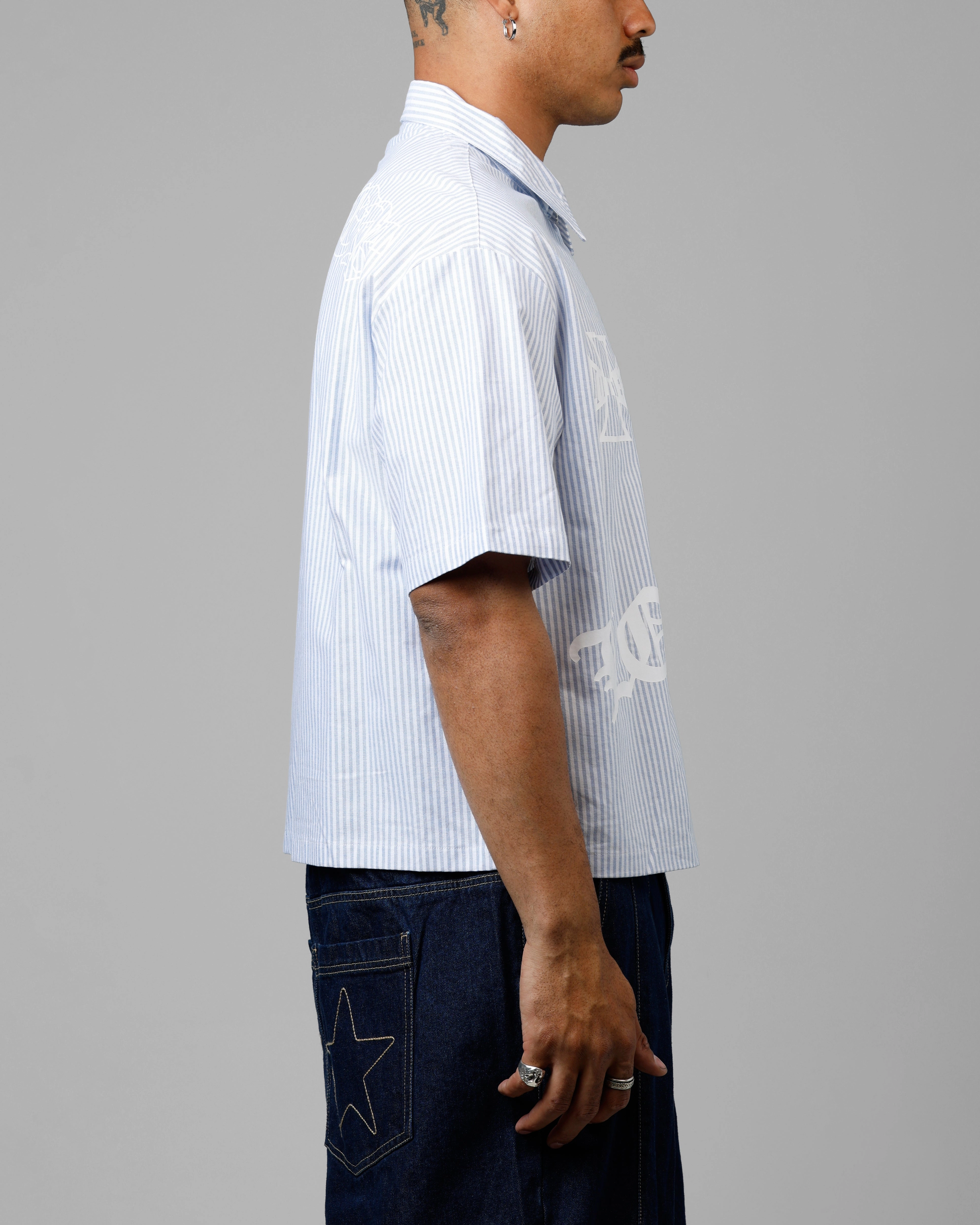 Loiter Chopper Work Shirt Blue/White Thermoregulating Fabric Glossy Texture