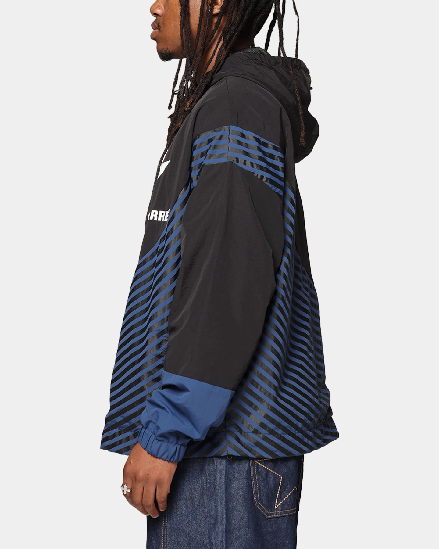 Carre Star Shooter Windbreaker Jacket Black/Blue Lockdown Hood Toggle Music