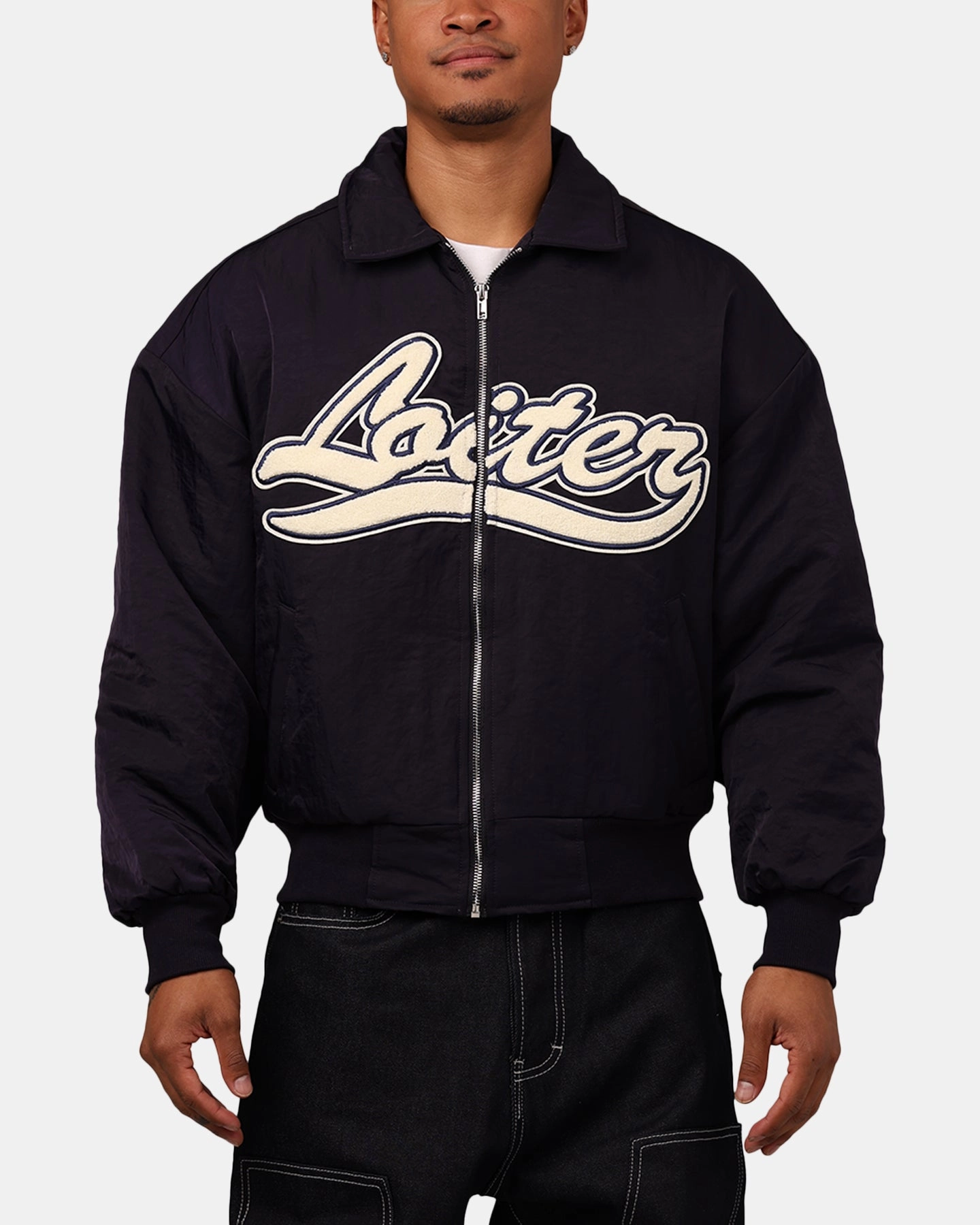 Loiter Pitch Varsity Jacket Navy Clean Cut