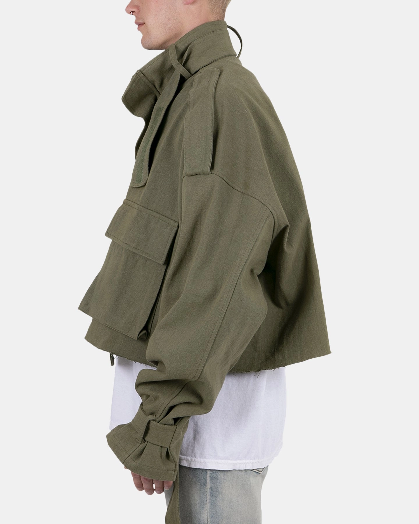 MNML Cropped M65 Jacket Olive Rollaway Collar Feature
