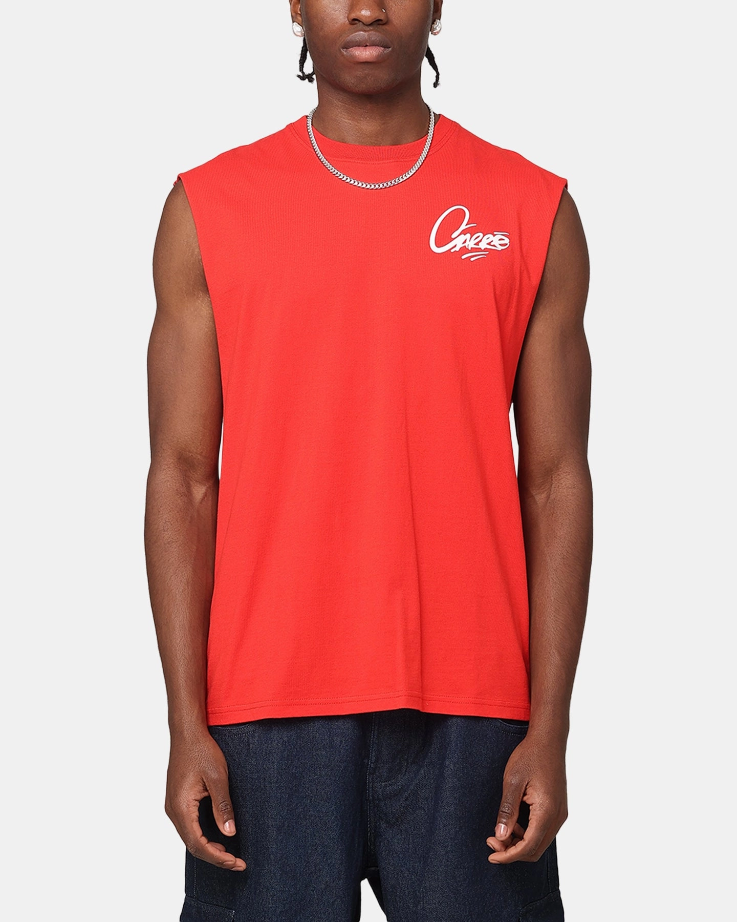 Carre Graffiti Muscle T-Shirt Red Chic Casual Wear Circular Knit Construction
