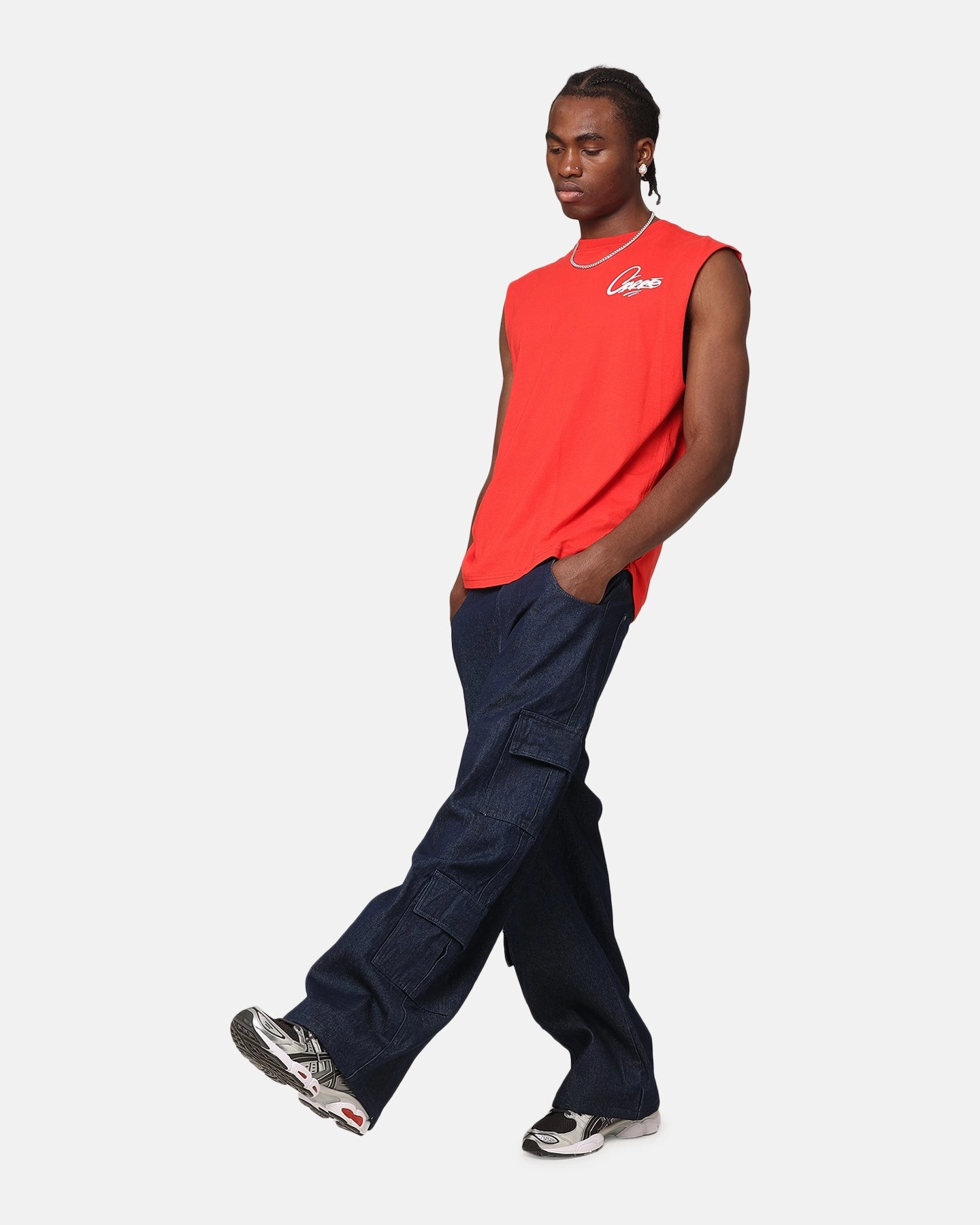 Oversized Cut Carre Graffiti Muscle T-Shirt Red