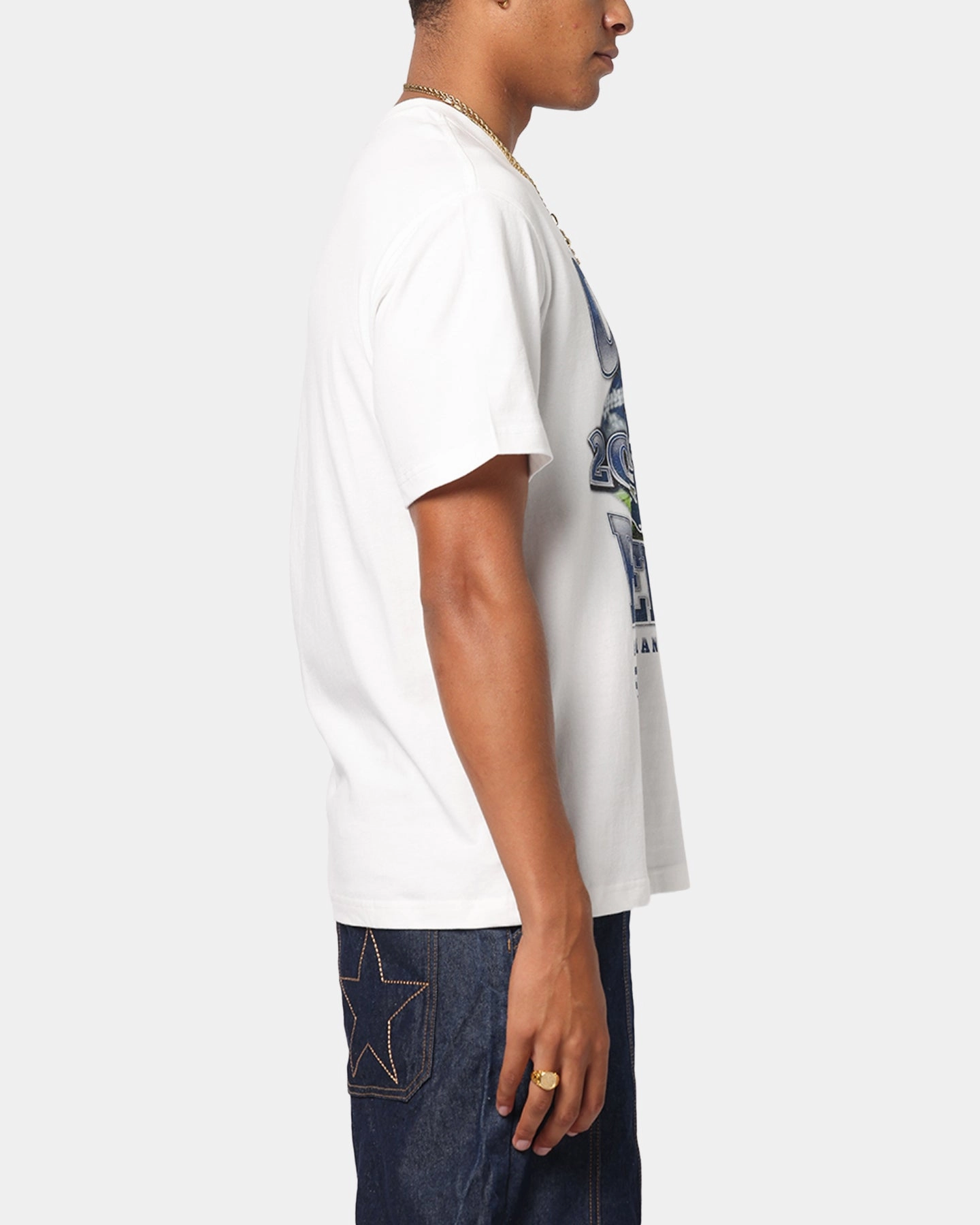 Mitchell & Ness Geelong Cats Mascot T-Shirt Vintage White No Slip Shoulder Design ReinforcedHems