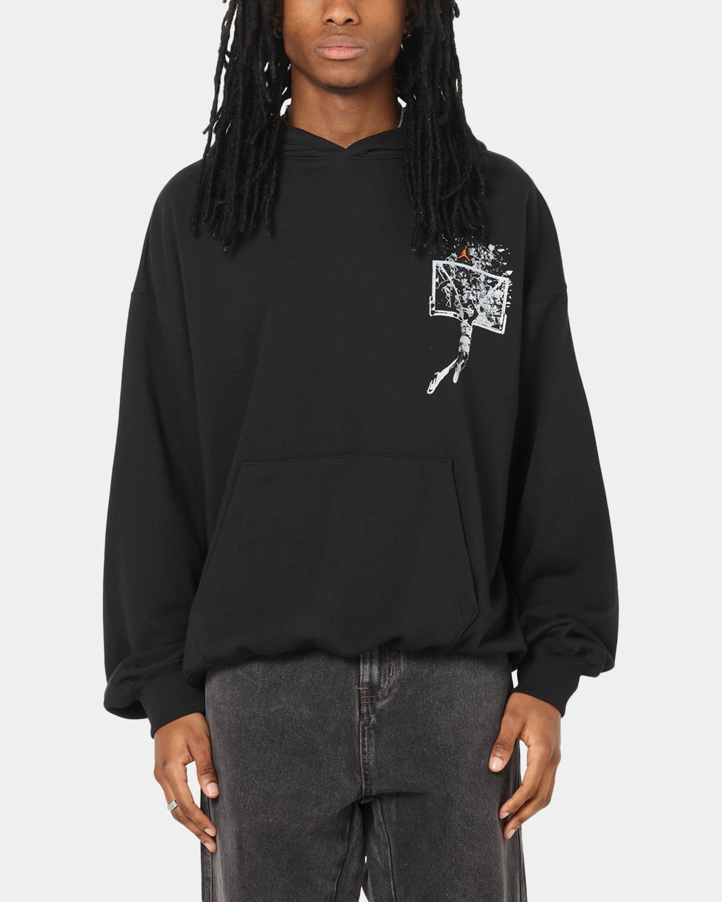 Jordan Brooklyn Shattered Back Board Oversized Pullover Hoodie Black high safety level Quick Flexible