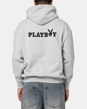 Solid Color Attitude Playboy Logo Bunny O Hoodie Grey Marle