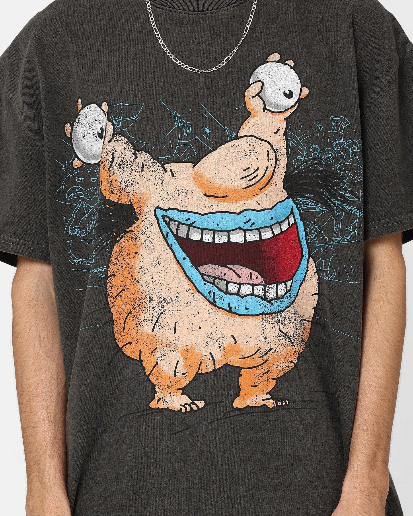 Smooth Look American Thrift X Aaahh!!! Real Monsters Krum Heavyweight Vintage T-Shirt Black Wash
