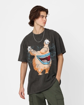 Versatile Piece Minimal Trend American Thrift X Aaahh!!! Real Monsters Krum Heavyweight Vintage T-Shirt Black Wash