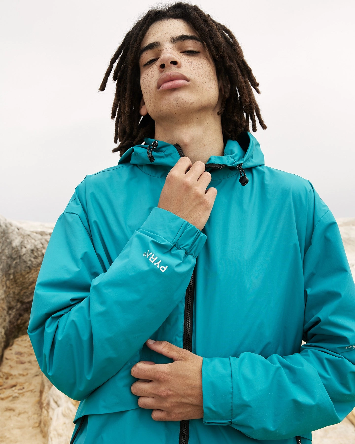 upcycled design Statement Piece PYRA Terrain Shell Jacket Teal