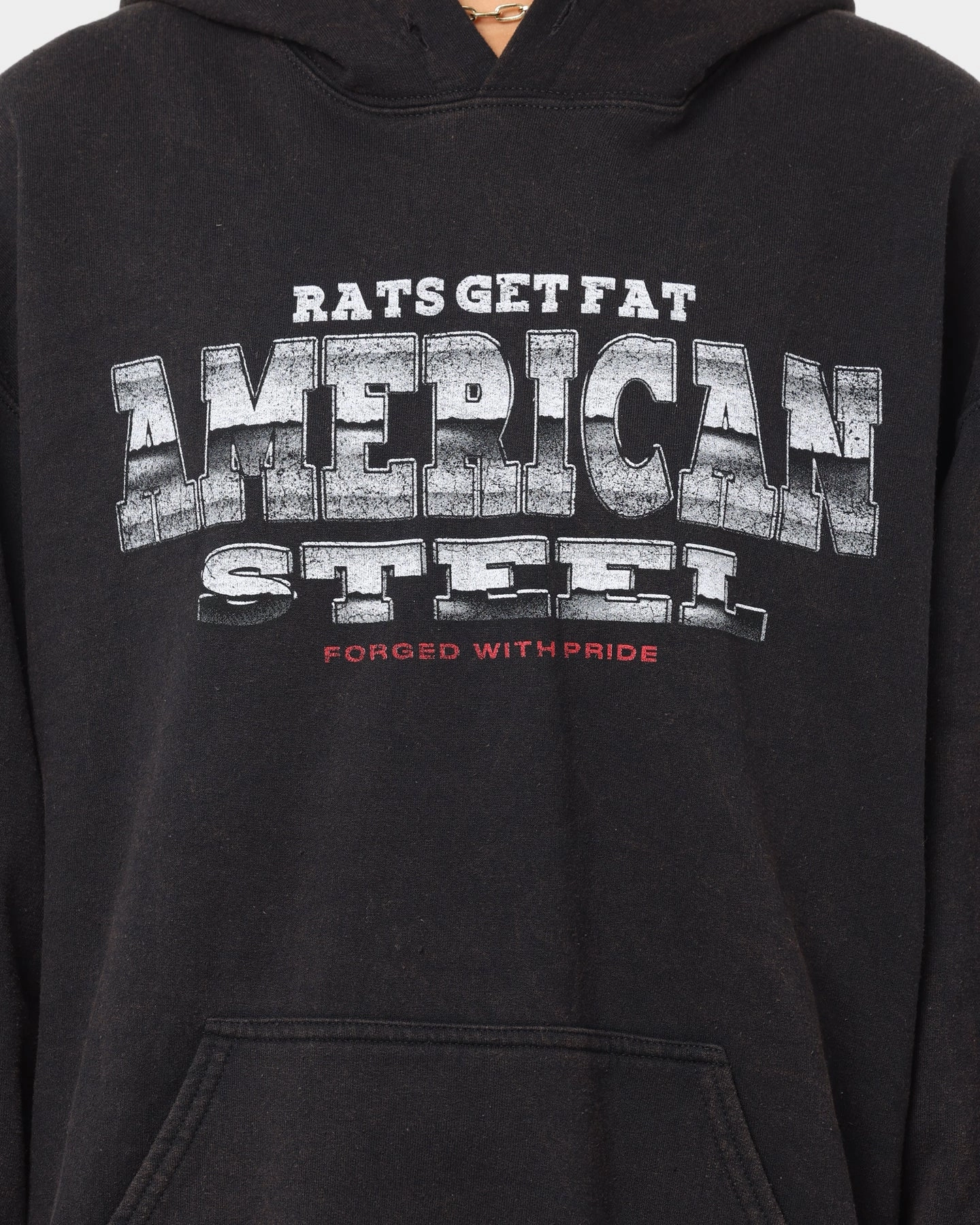 Fashion Layer Rats Get Fat American Steel Vintage Hoodie Black Wash