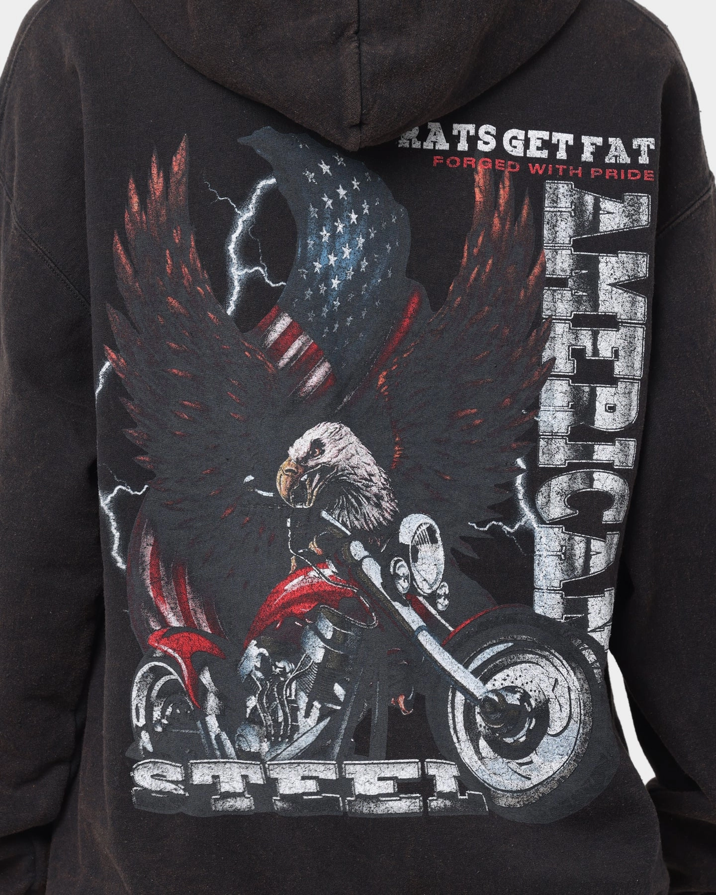 snowy Stretch Fabric Rats Get Fat American Steel Vintage Hoodie Black Wash