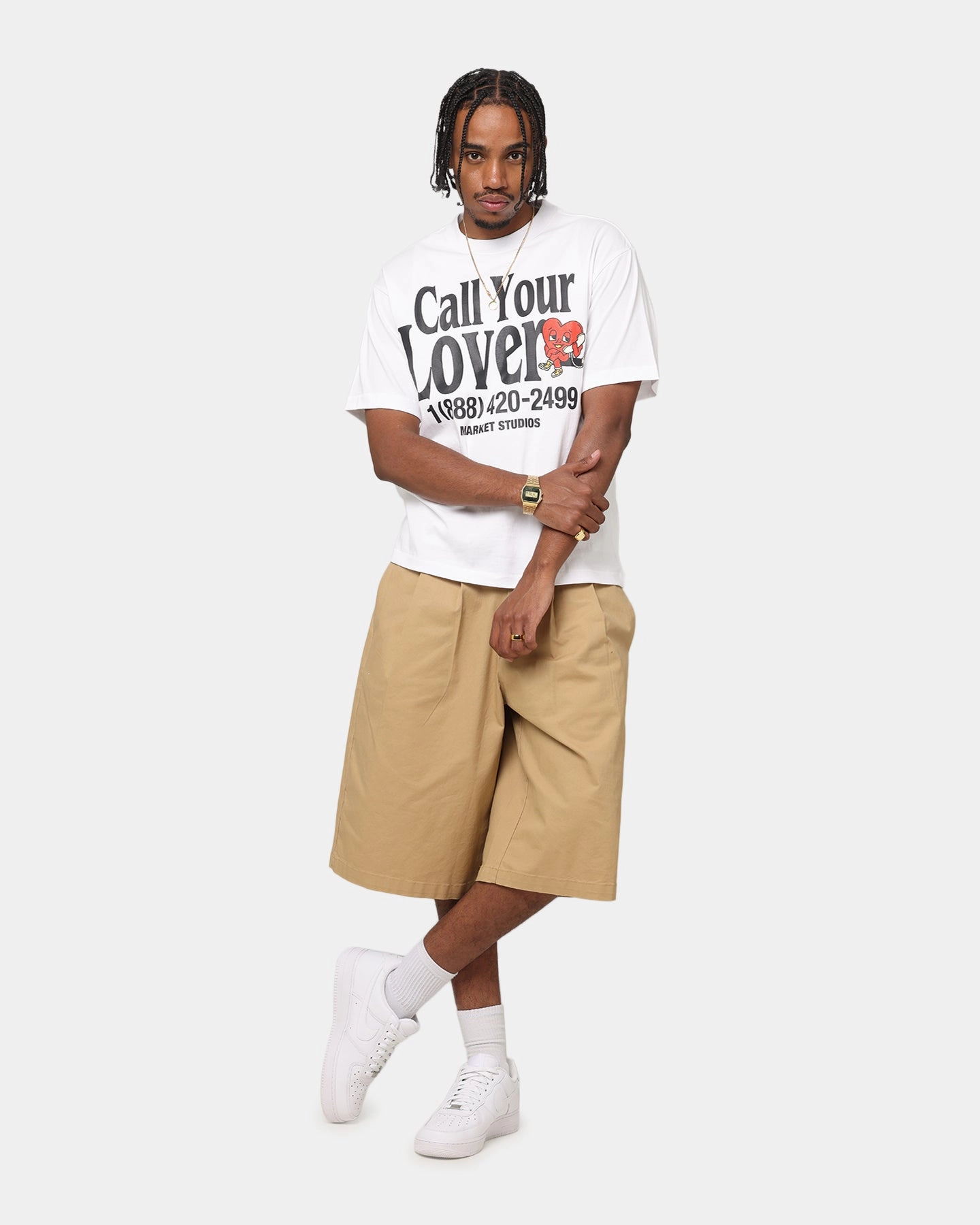 Daily Casual Wrinkle Resistant Cloth Market Call Your Lover T-Shirt White