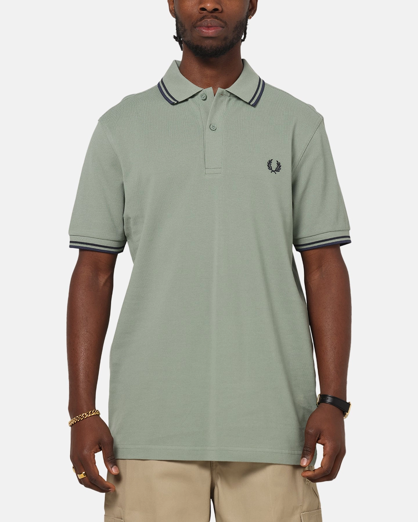 Golf Clubhouse Weekend Casual Fred Perry Twin Tipped Polo Shirt Green