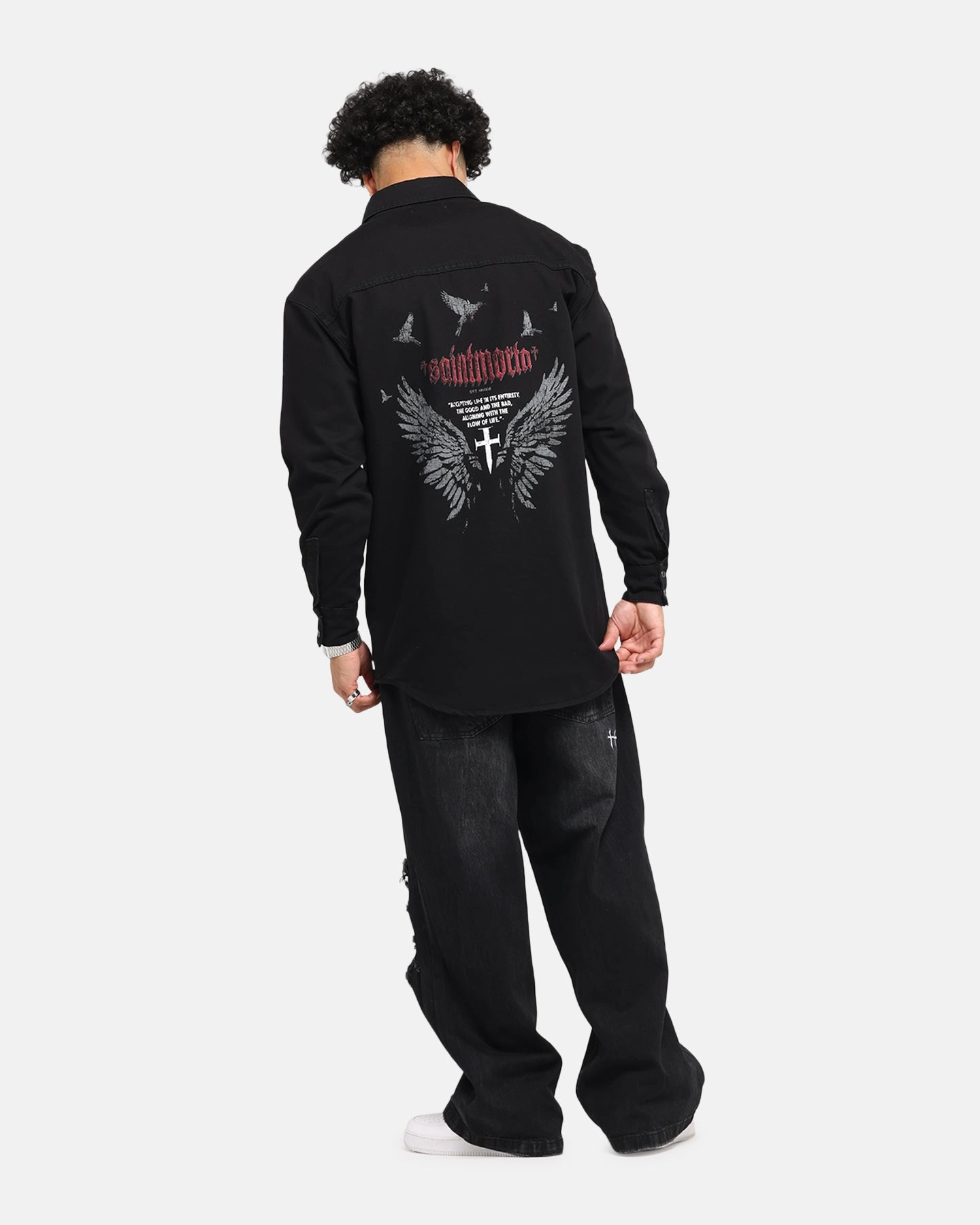 ethical fashion Saint Morta Amorafti Long Sleeve Denim Shirt Black Shadow