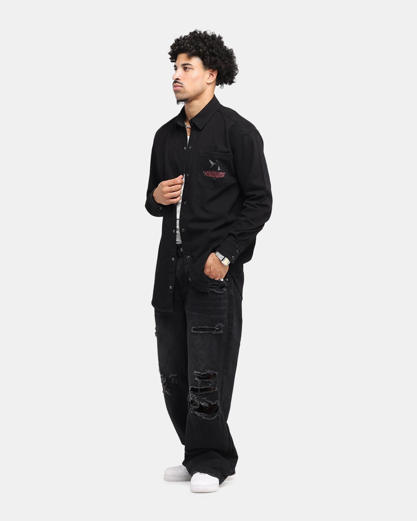 Saint Morta Amorafti Long Sleeve Denim Shirt Black Shadow Anti Static Treatment