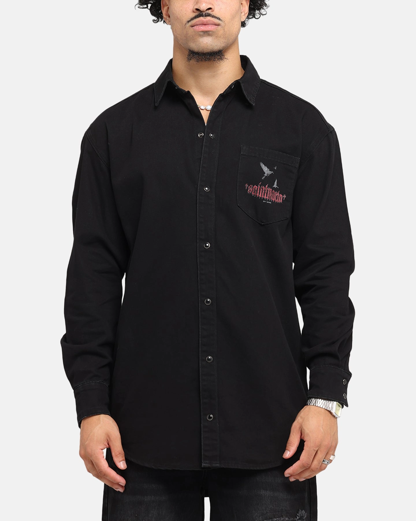 Saint Morta Amorafti Long Sleeve Denim Shirt Black Shadow Anti-static Wrinkle Free Care