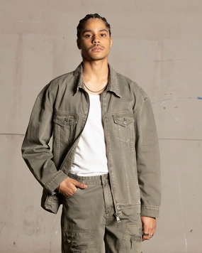 Saint Morta Oversized Denim Jacket Khaki Green Softshell Fabric