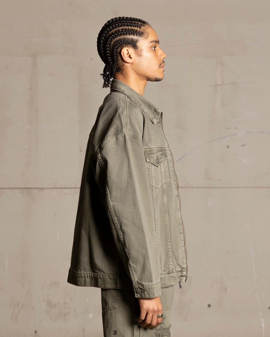 Saint Morta Oversized Denim Jacket Khaki Green Trendy