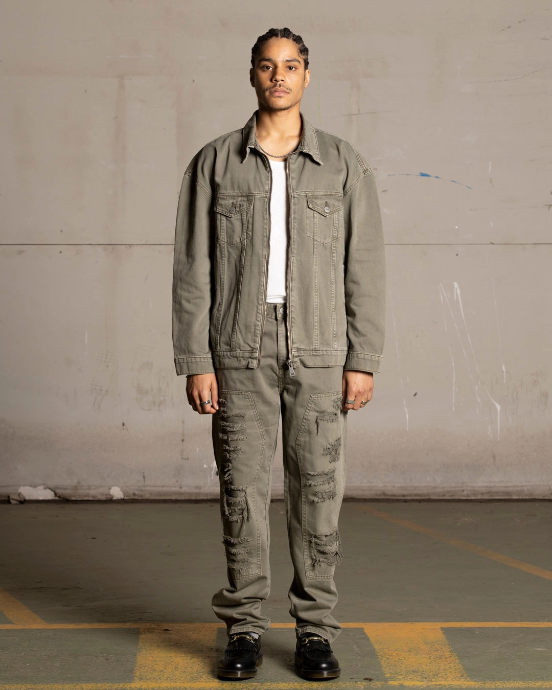 Saint Morta Oversized Denim Jacket Khaki Green Performance Ready Slim-fit