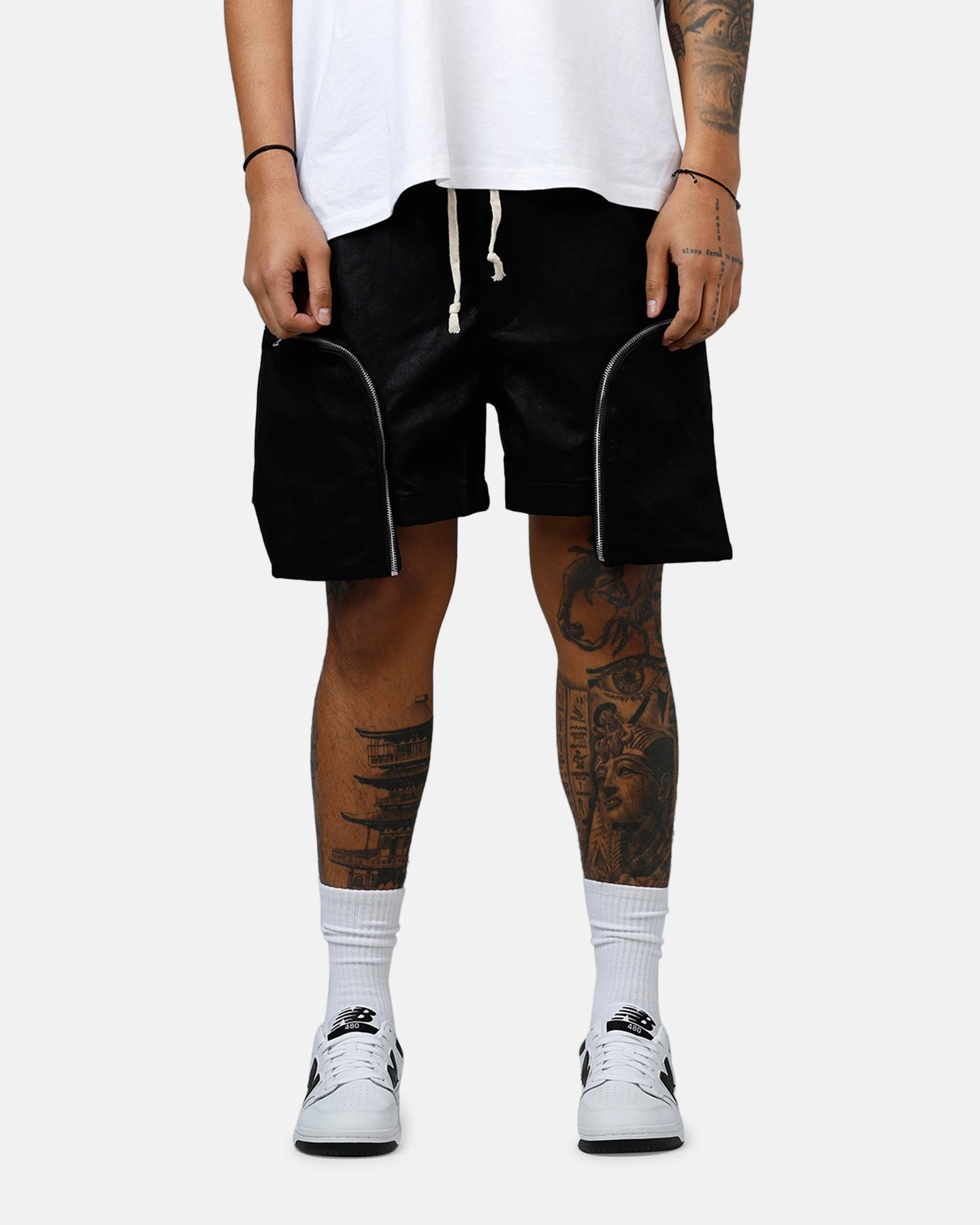 MNML Leather Pocket Geo Shorts Black Vegan Leather