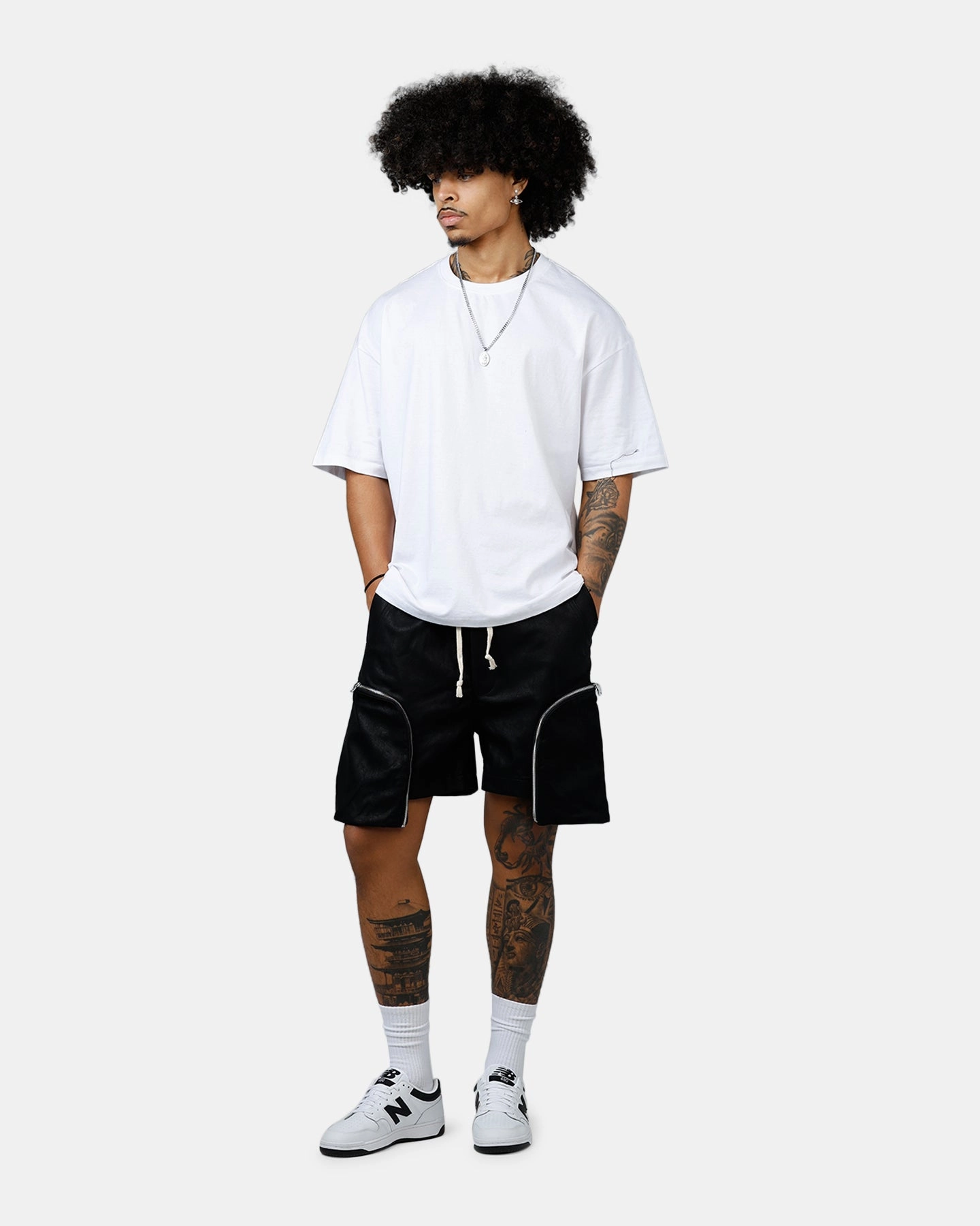 Sporty Design MNML Leather Pocket Geo Shorts Black