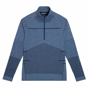 Odor Resistant Lining ConvertibleCollar J.Lindeberg Jimmy Mid Layer Golf Pullover Estate Blue Melange - FW23 Men