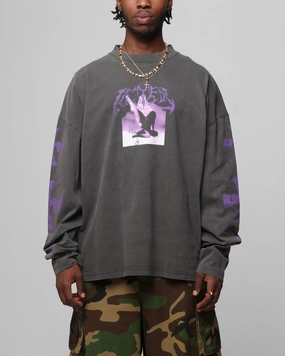 Comfy Fit Layer Loiter Angel Number Long Sleeve T-Shirt Charcoal