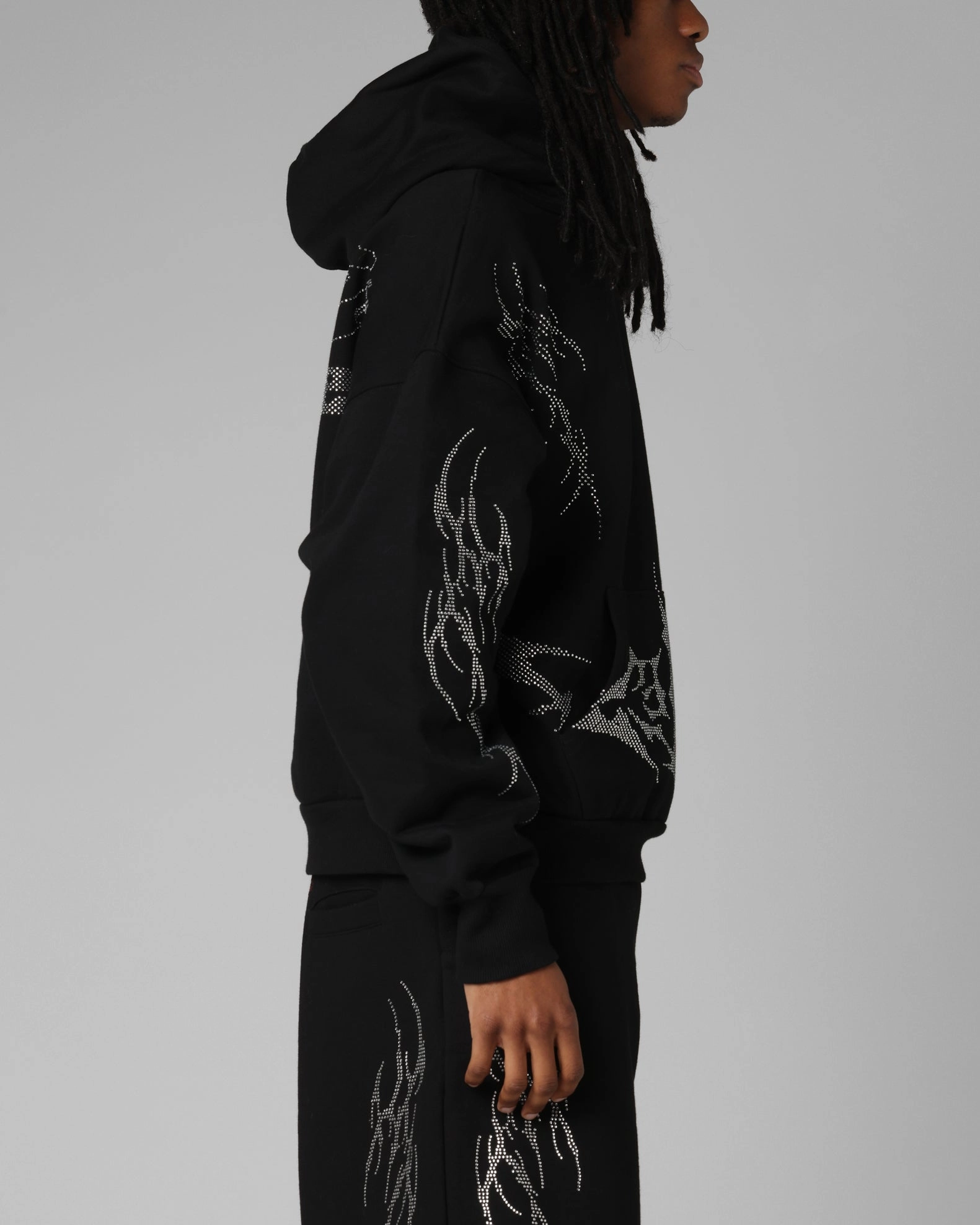 Urban Wear Loiter Opaque Rhinestone Premium Hoodie Black